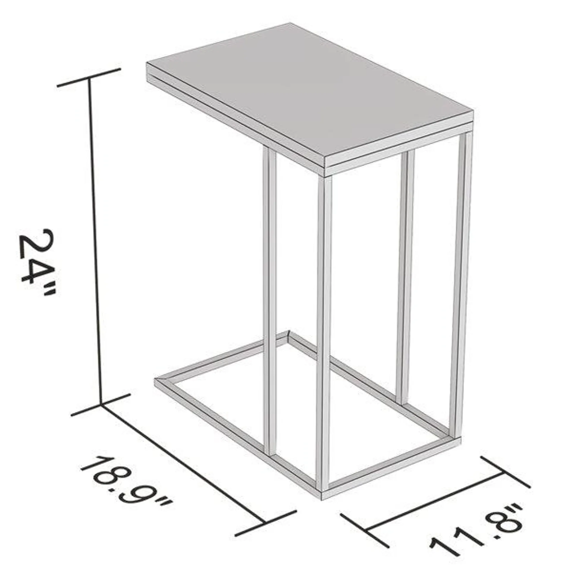 Table d'appoint en forme de C rectangulaire moderne contemporaine, bois et armature en métal, ciment foncé/noir