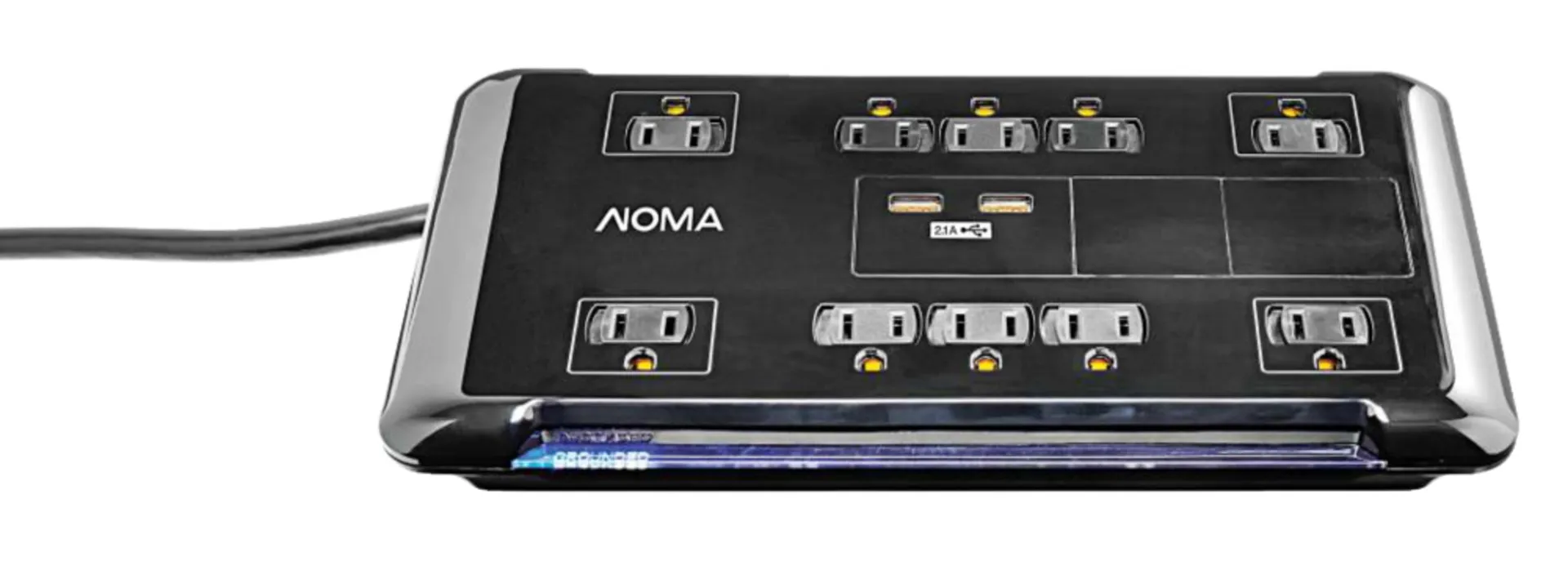 Barre d’alimentation NOMA à 10 prises et 2 ports USB avec limiteur de surtension, cordon de 4 pi, 3 420 joules, noir