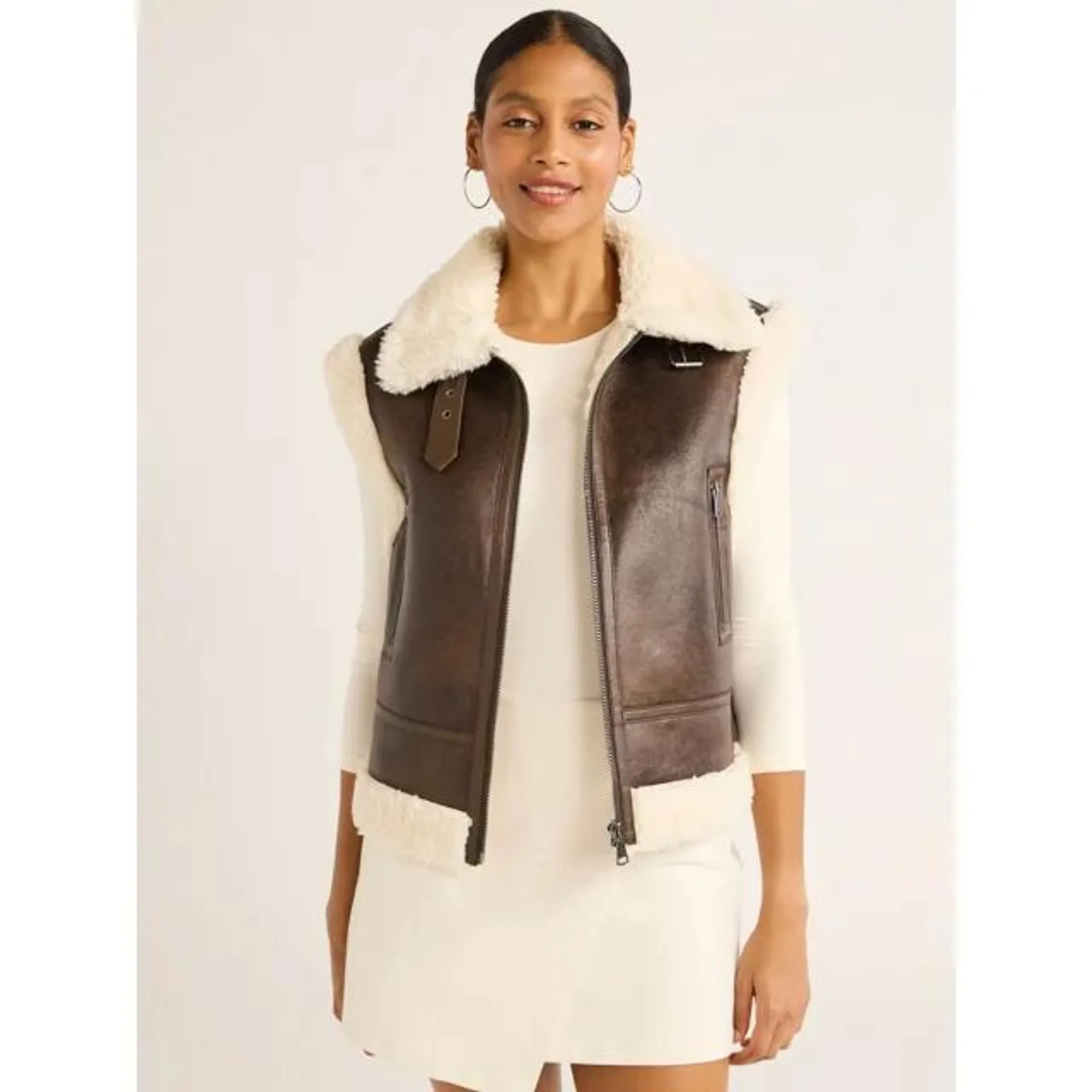 Scoop Women's Faux Suede Zip Vest with Faux Shearling Lining, Heavyweight, Sizes XS-XXL