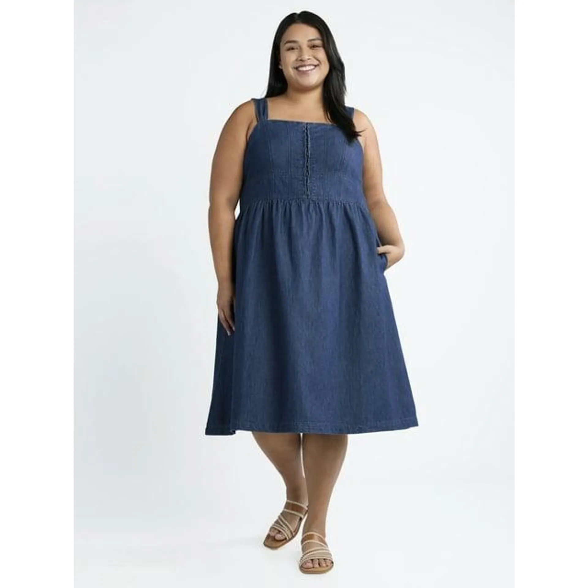 Terra & Sky Women's Plus Denim Corset Midi Dress, Sizes 0X-5X