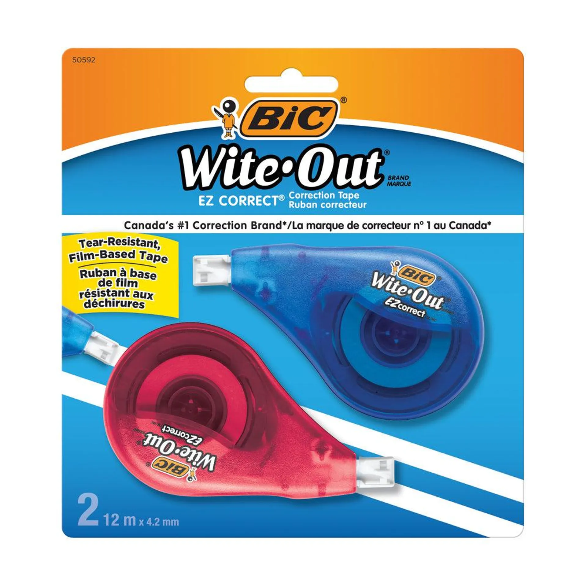 BIC - Wite-Out EZ Correct Ruban correcteur, blanc - ruban résistant à la déchirure - Paquet de 2