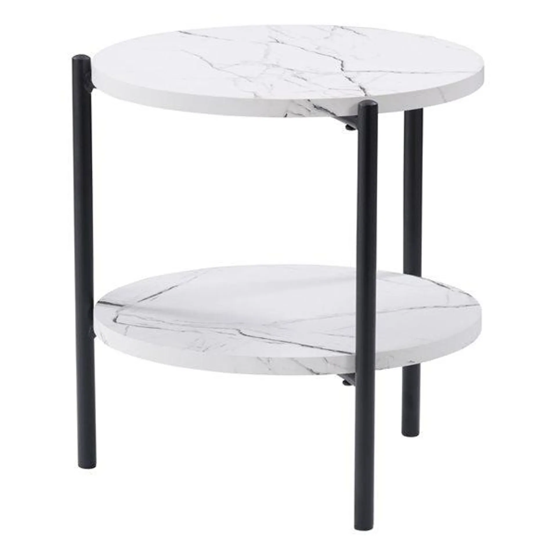 Table d'appoint à 2 niveaux Arlo de CorLiving avec cadre en métal, marbré blanc, 17 po x 15 po