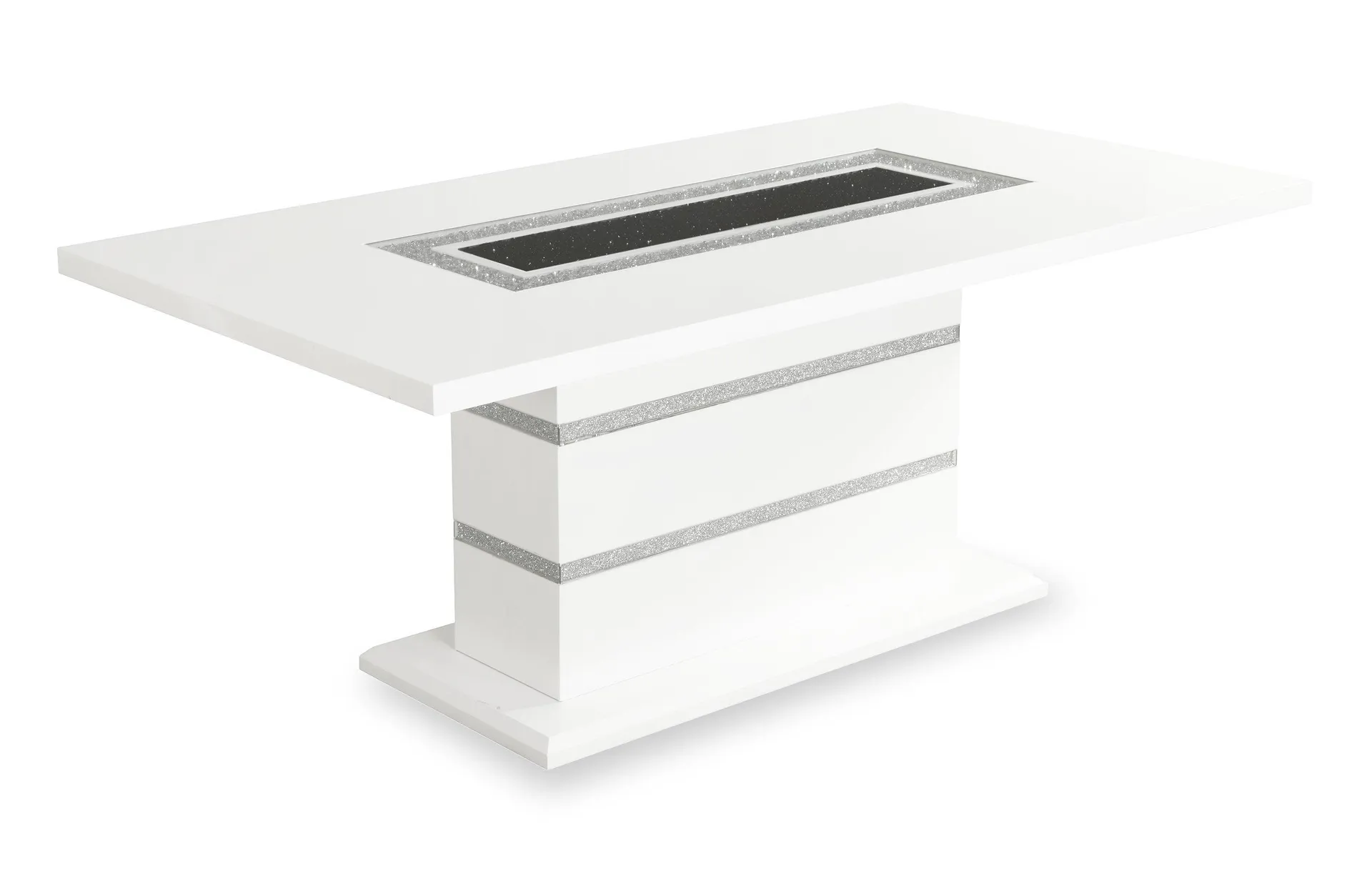 Table de salle à manger somptueuse Garbo de 78,75 po (L) avec incrustation de verre et base piédestal - blanche