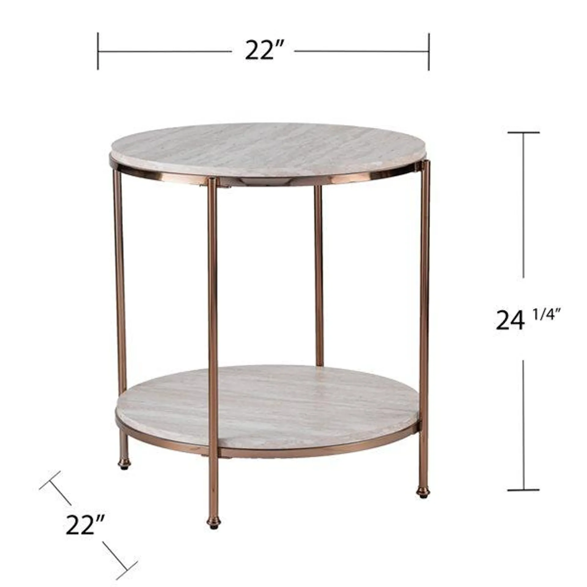 Table d'appoint ronde Ashling de Southern Enterprises en composite, champagne et imitation travertin