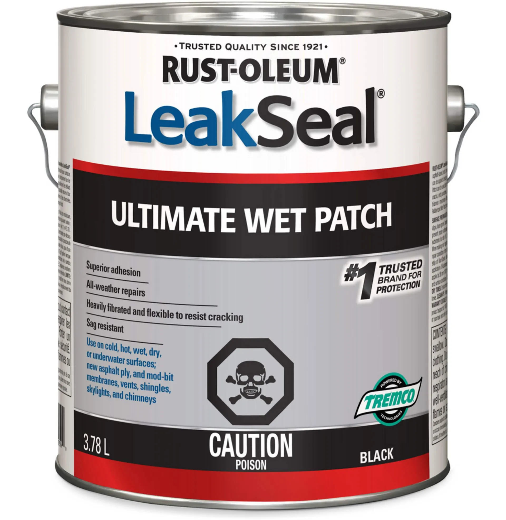 Produit de réparation suprême pour surfaces et toits humides Rust-Oleum LeakSeal, toutes saisons, noir, 3,78 L