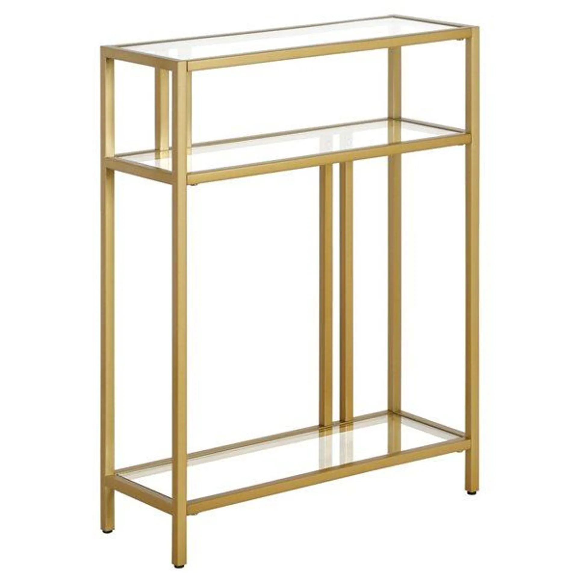 Table console à 2 tablettes Cortland de Hailey Home 22 po l. x 29,5 po h. métal laiton avec tablettes en verre