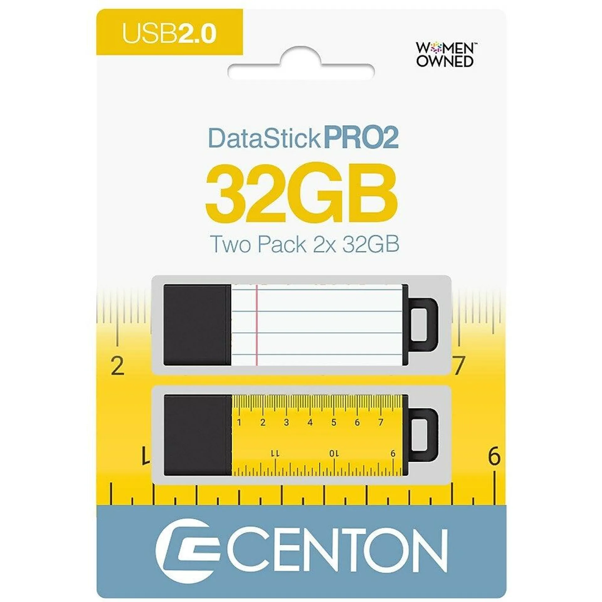 Centon Clé USB 2.0 Datastick Pro2 32Go - Règle d'école et papier à lettres - paquet de 2