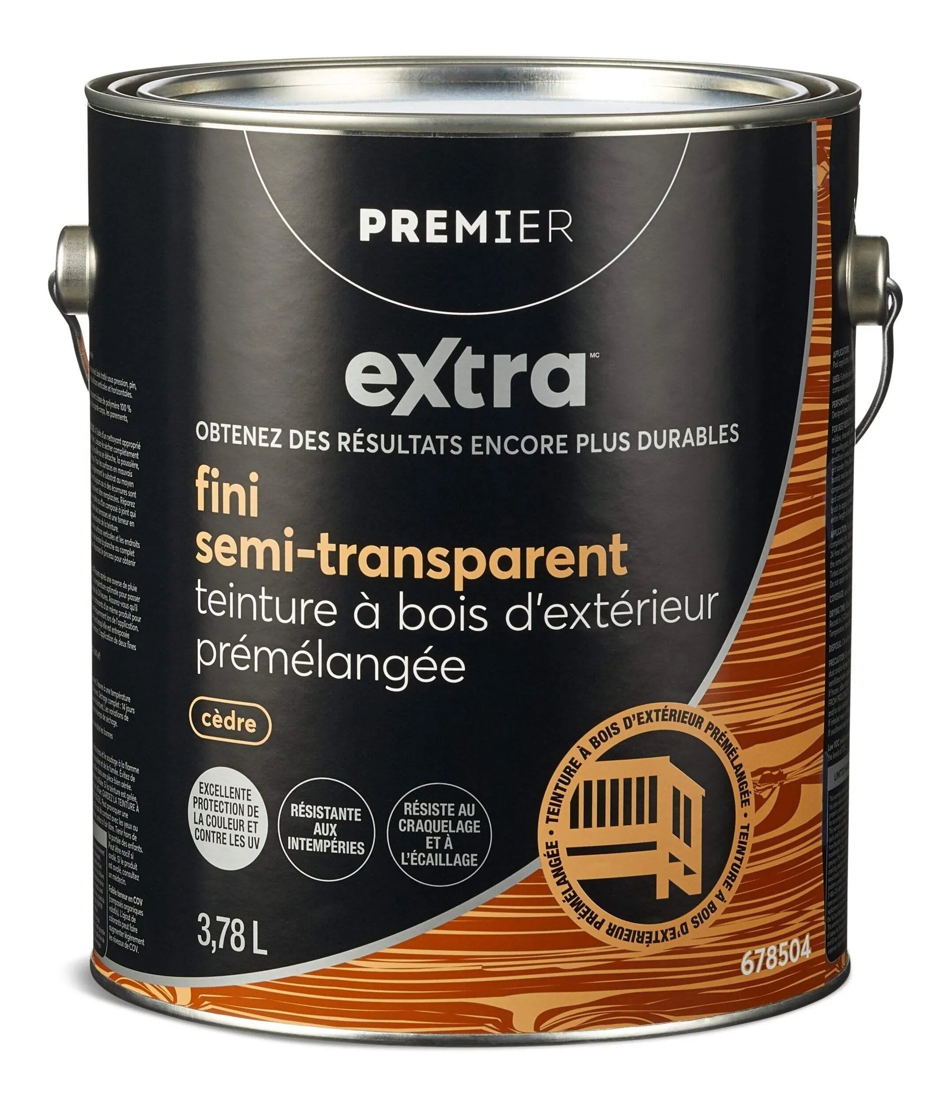 Teinture d'extérieur prémélangée pour bois Premier Extra, semi-transparent, cèdre, 3,78 L/1 gallon