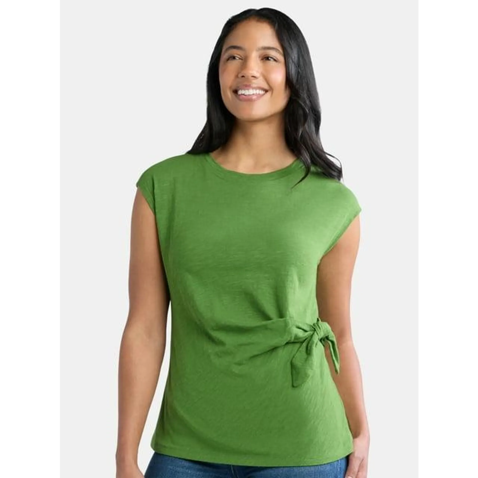 Time and Tru Women's Cotton Side Tie Top, Sizes XS-XXXL