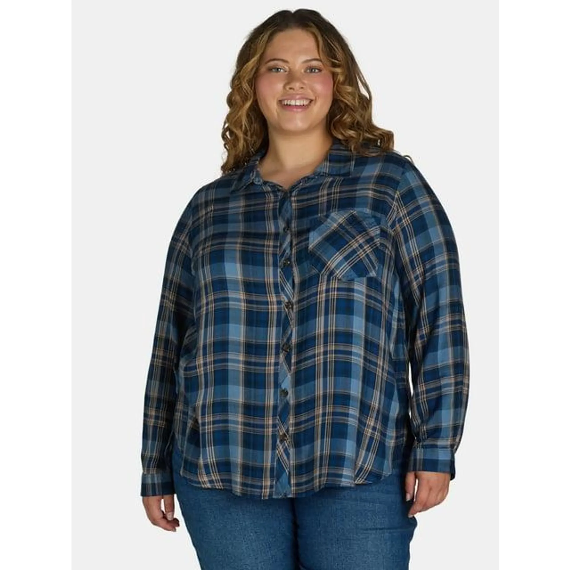 Terra & Sky Women's Plus Plaid Button-Down Shirt, Sizes 0X-5X