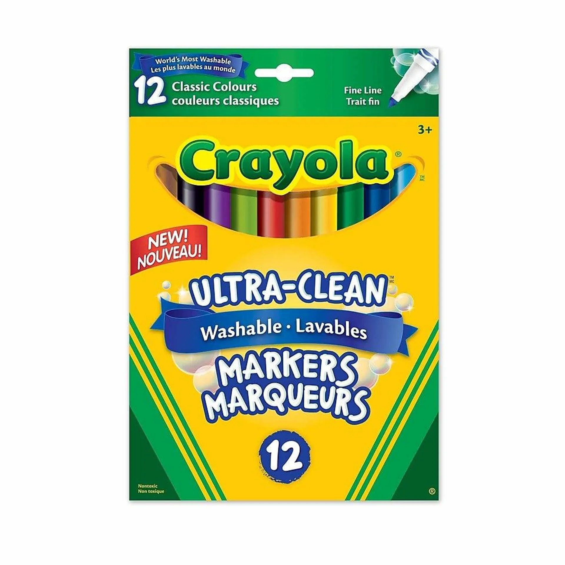 Crayola - Marqueurs lavables - Pointe fine - Paquet de 12