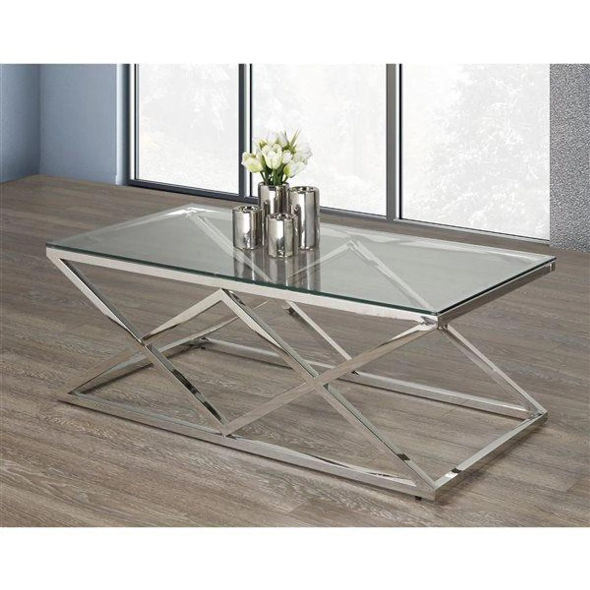 Table basse Sophia en verre argent par Brassex