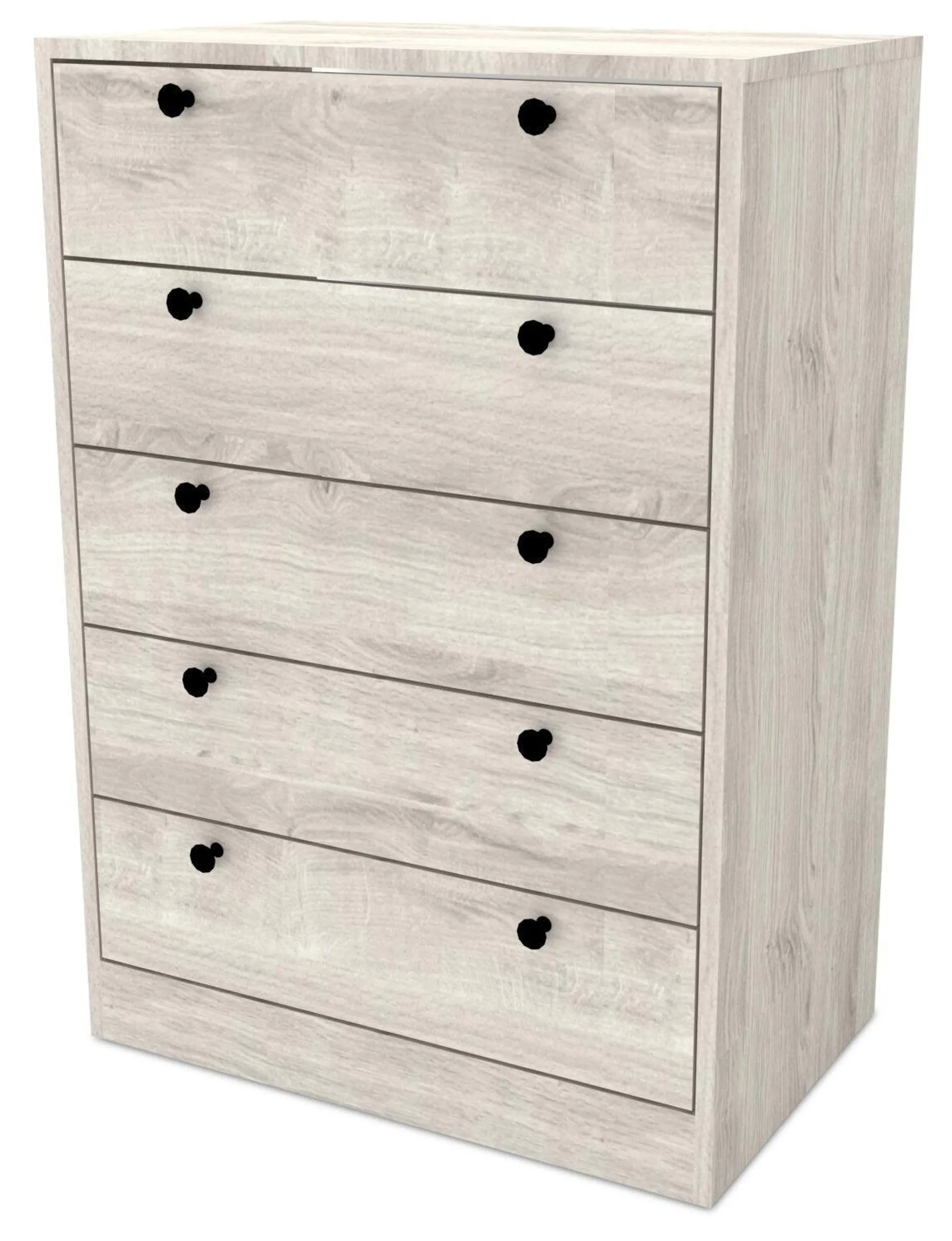 Commode verticale Hart de 24,6 po (L) x 36,2 po (H) à 5 tiroirs pour la chambre à coucher, fabriquée au Canada - blanche