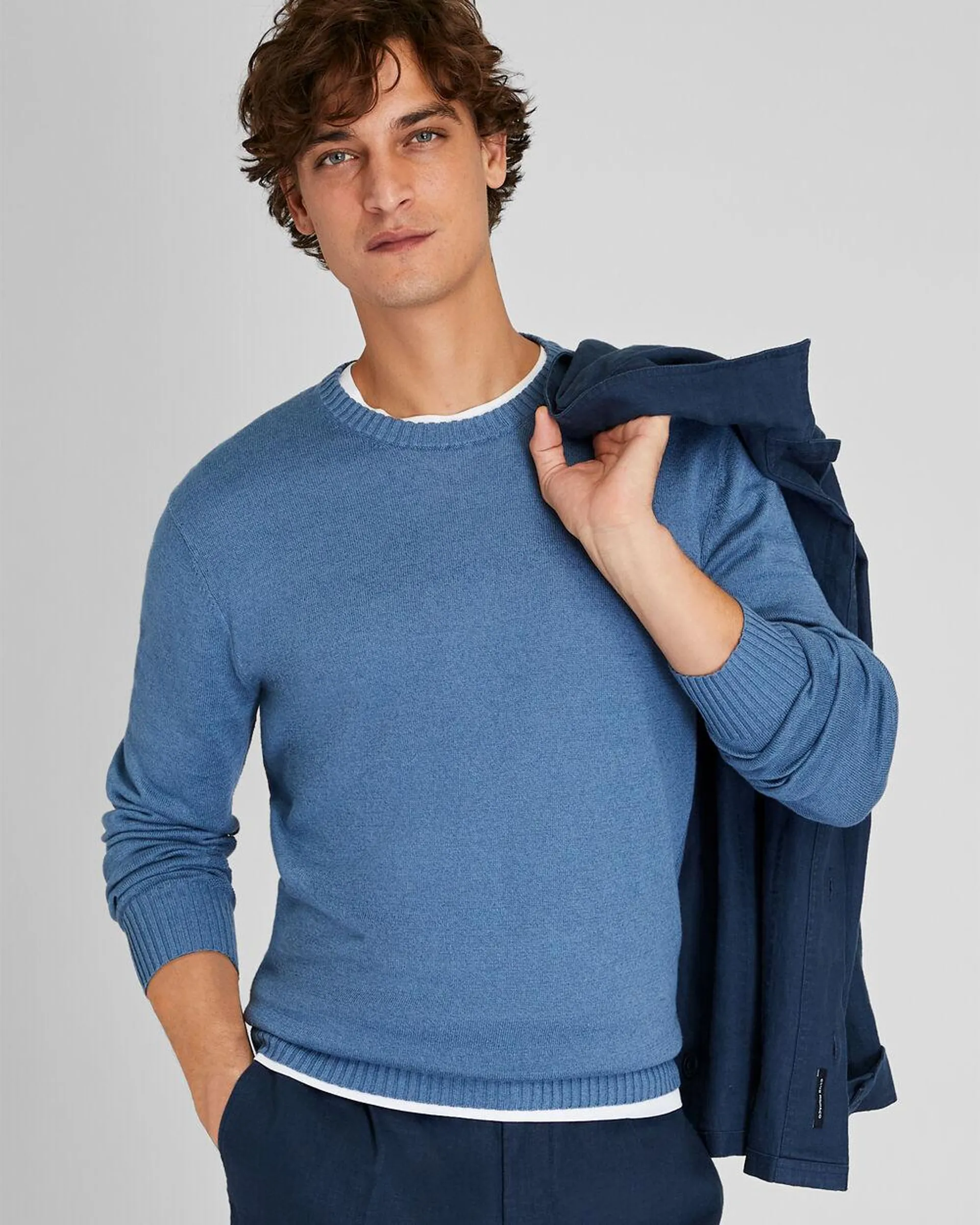 Linen Blend Long-Sleeve Crewneck