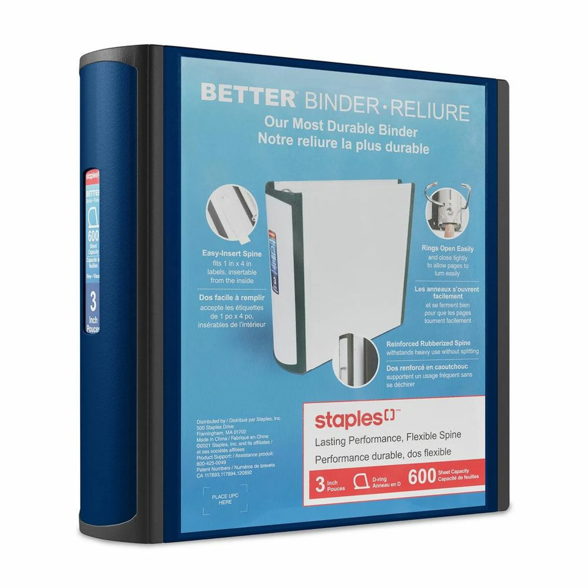 Staples – Reliure Better Binder, 3 po, bleu