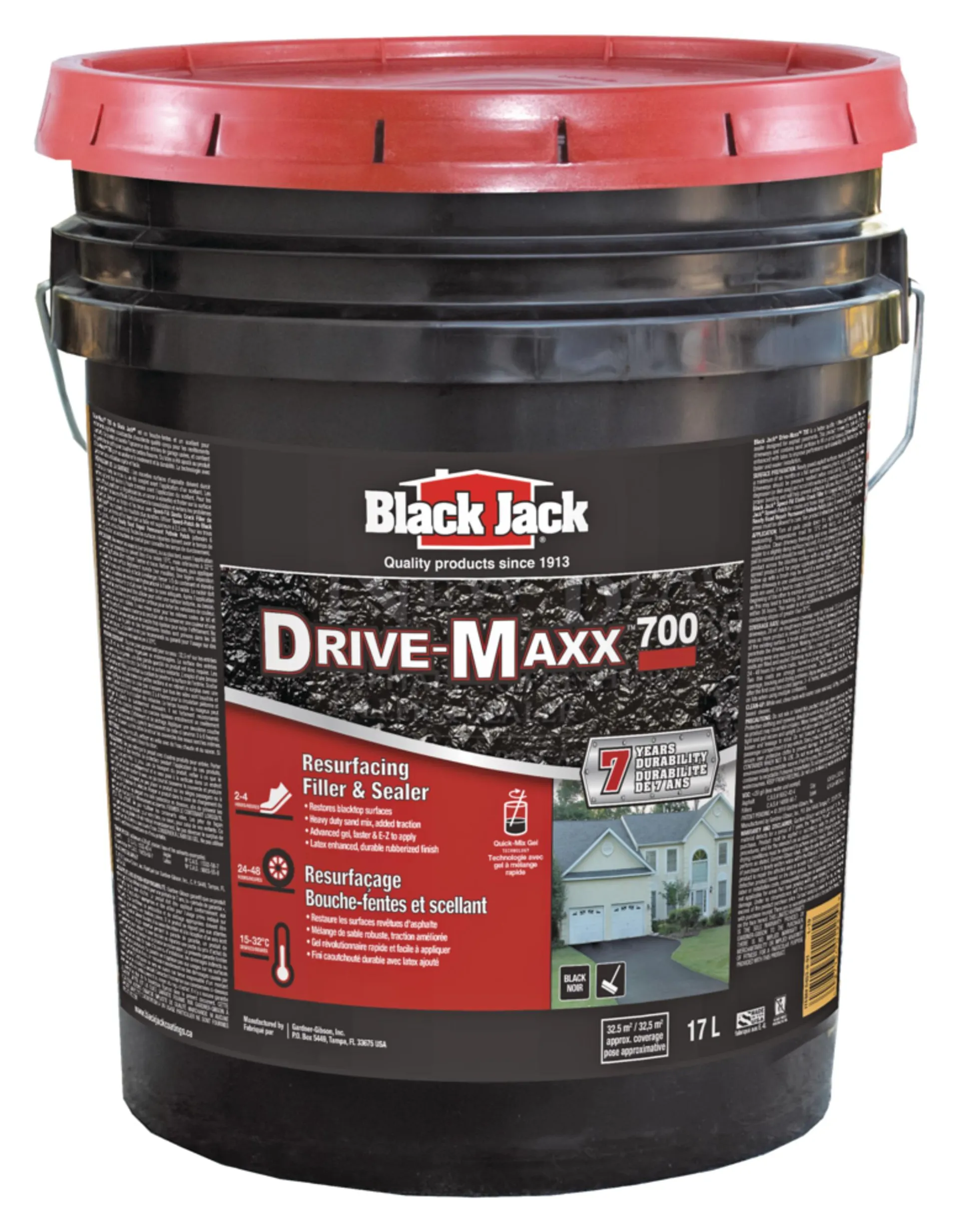 Mastic et scellant pour entrée d'asphalte Black Jack 7 ans Drive-Maxx 700, couverture de 32,5 m2, 17 L