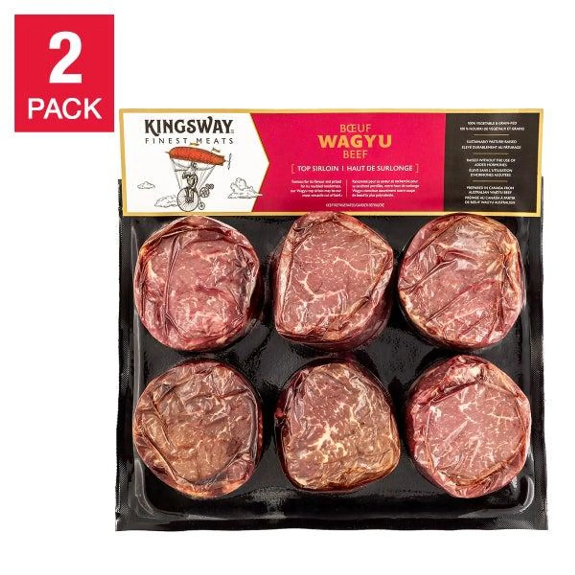 Kingsway Wagyu Top Sirloin Medallion Steaks, 12 × 140 g