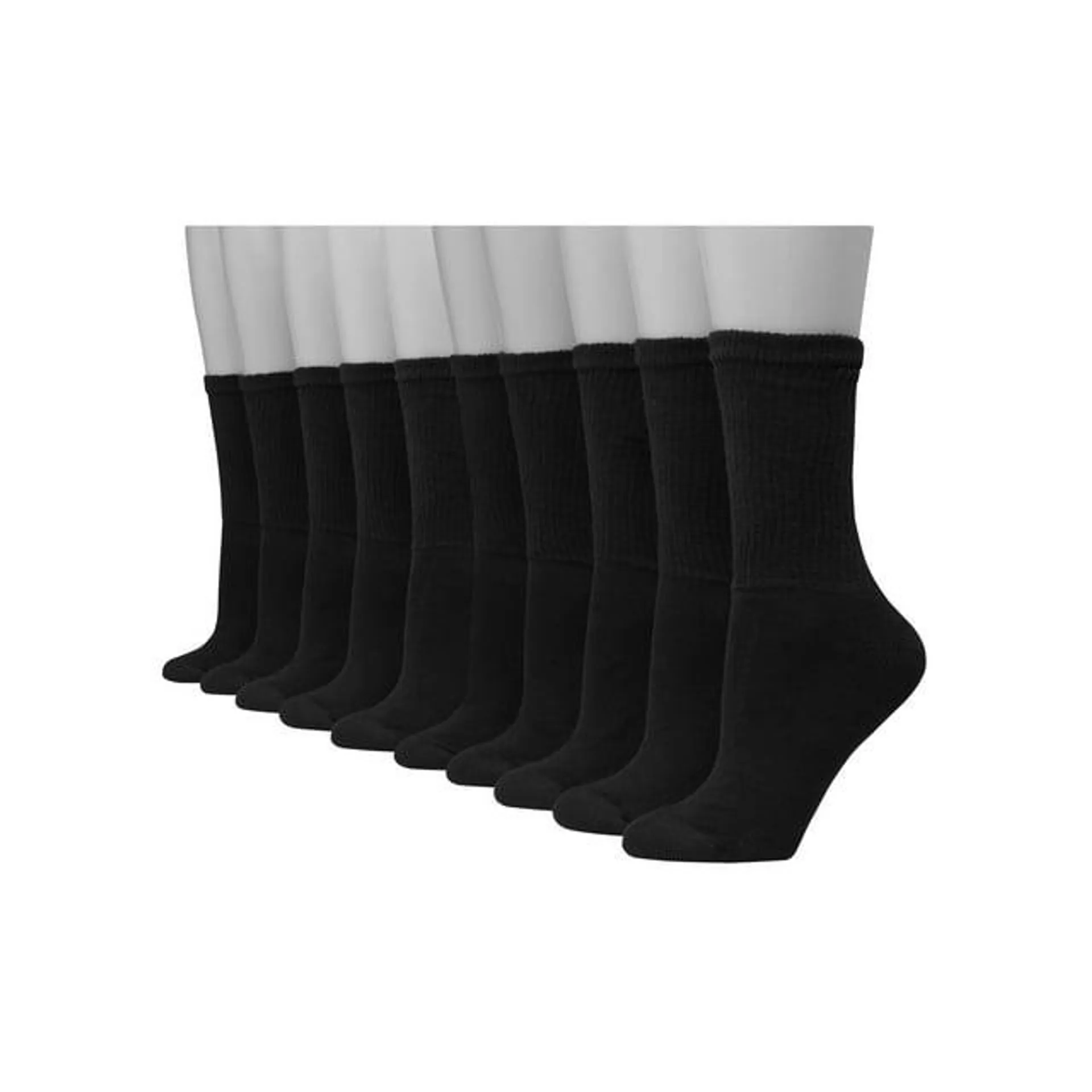 Hanes Women's Athletic Crew Socks, Full Sole Cushion, 10-Pairs Black 5-9