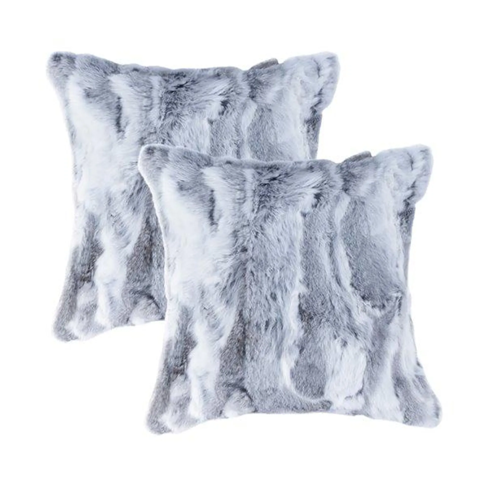 Oreillers carrés en fourrure de lapin de Natural de Lifestyle, 18 po x 18 po, gris, 2 mcx