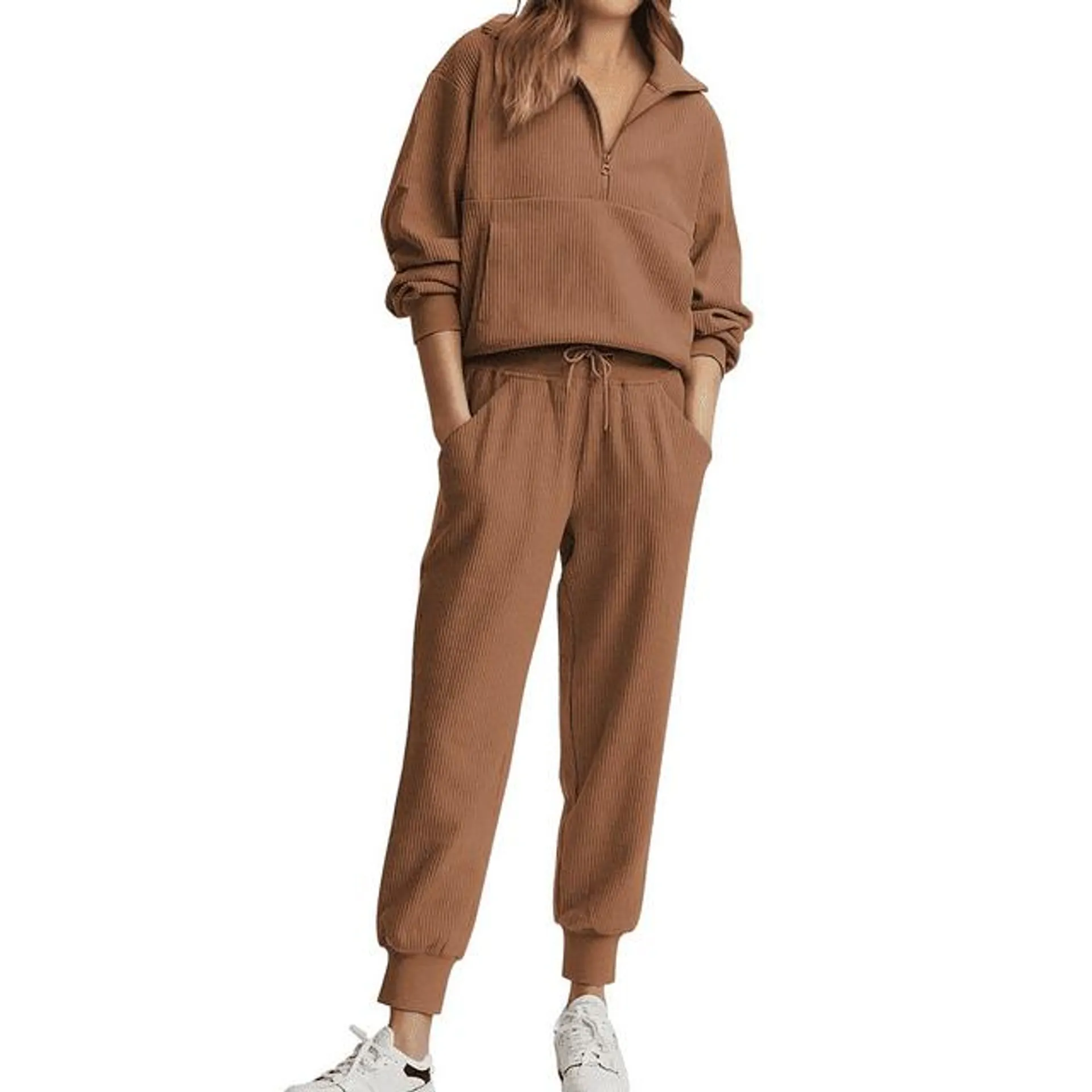 Fantaslook Womens 2 Piece Outfits Long Sleeve Half Zip Sweatsuits with Pockets Pullover Lounge Set