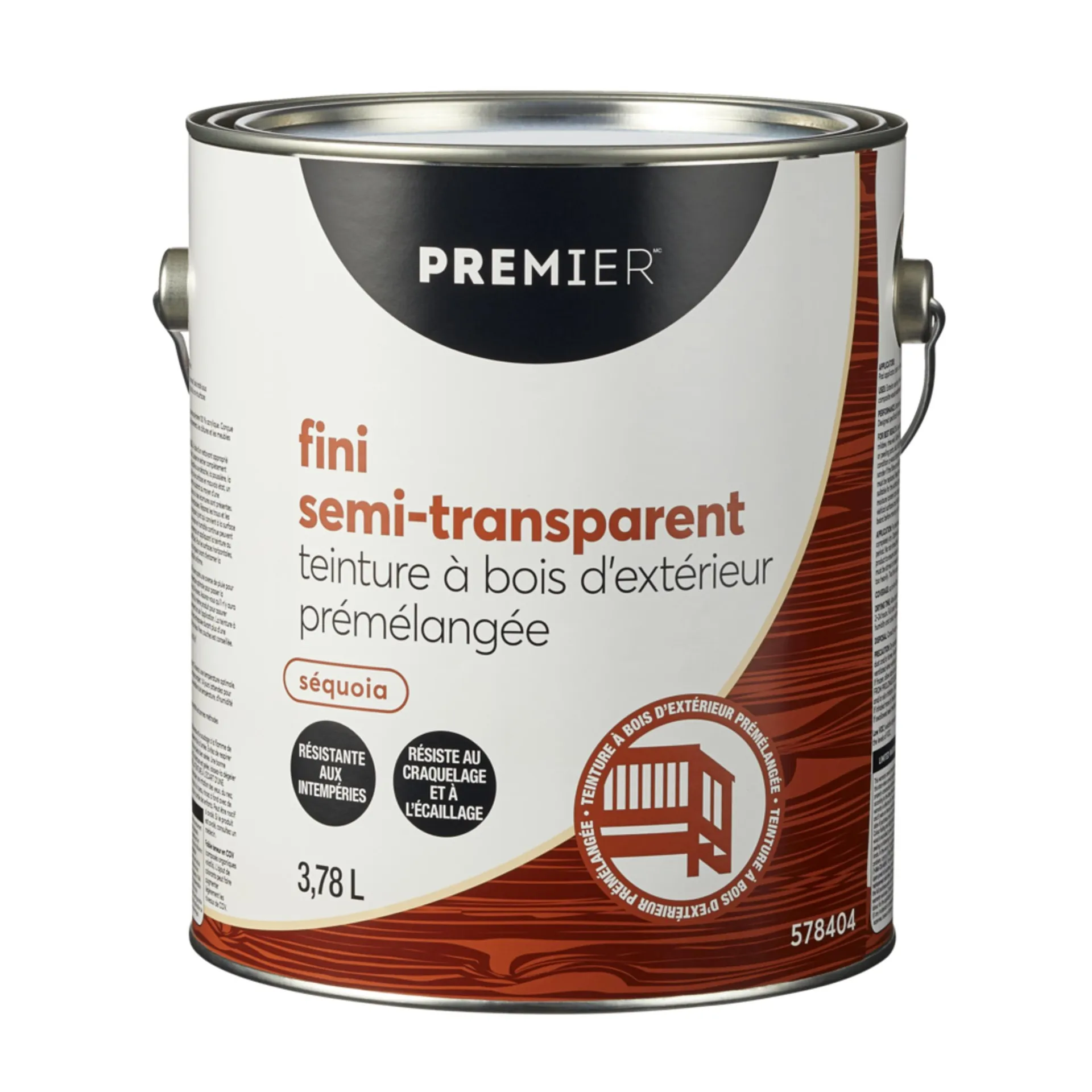 Teinture d'extérieur prémélangée pour bois Premier, semi-transparent, séquoia, 3,78 L/1 gallon