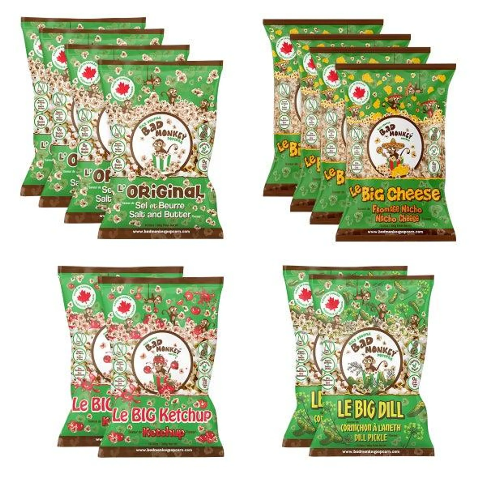 Bad Monkey Popcorn Variety Pack, 12 × 300 g