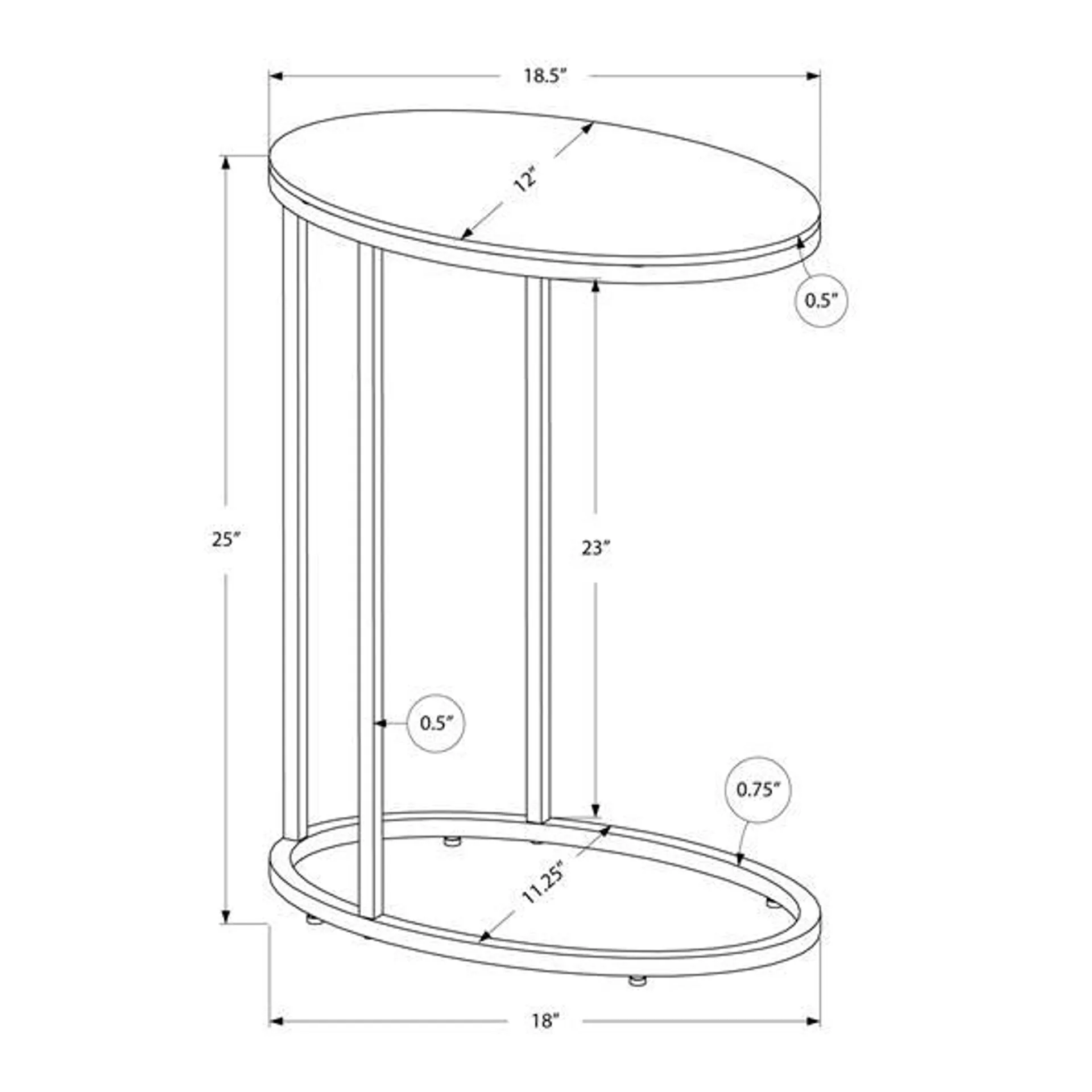 Table d'appoint, 18,5 po x 25 po, composite, blanc