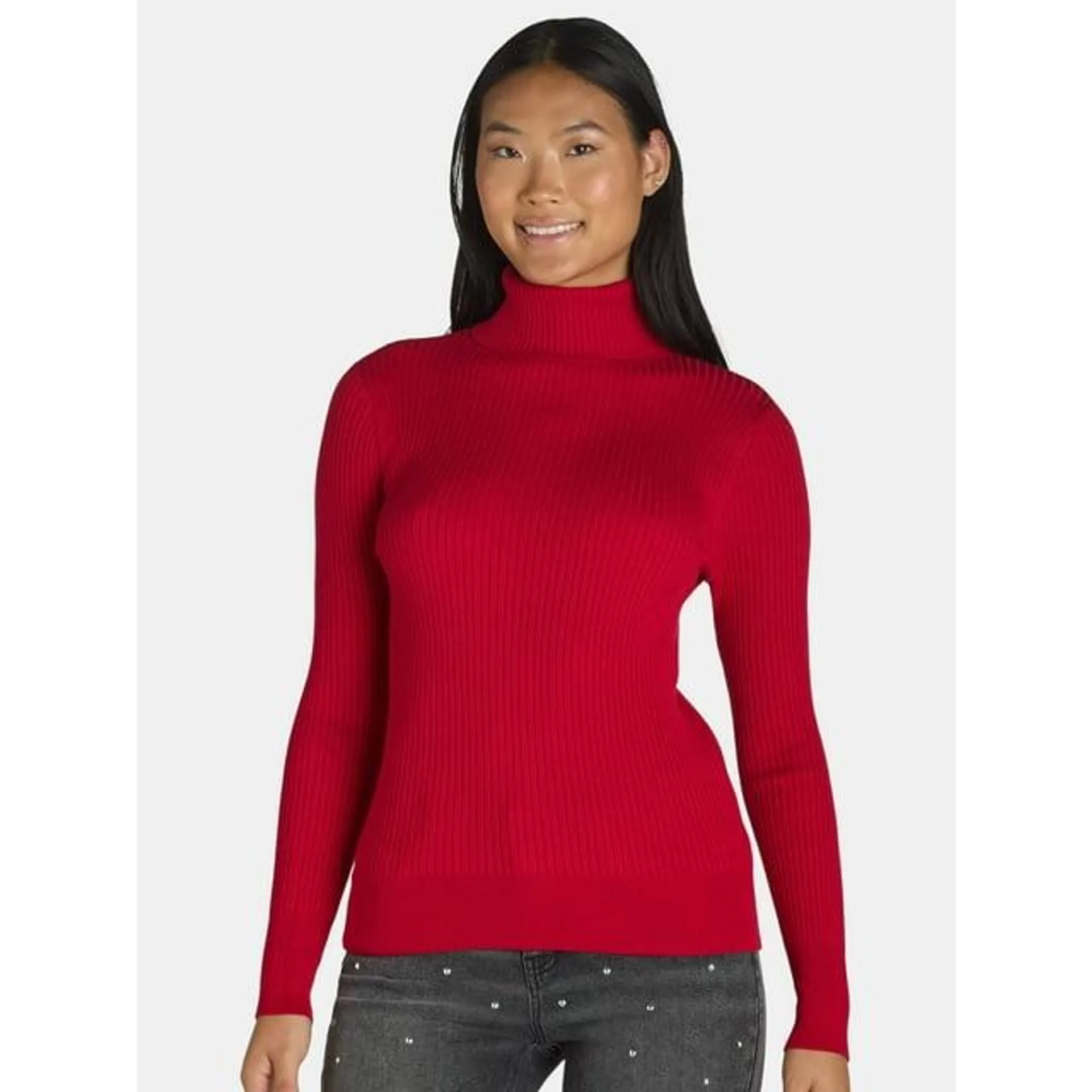 Time and Tru Women's Rib Turtleneck Sweater, Lightweight, Size XS-XXXL