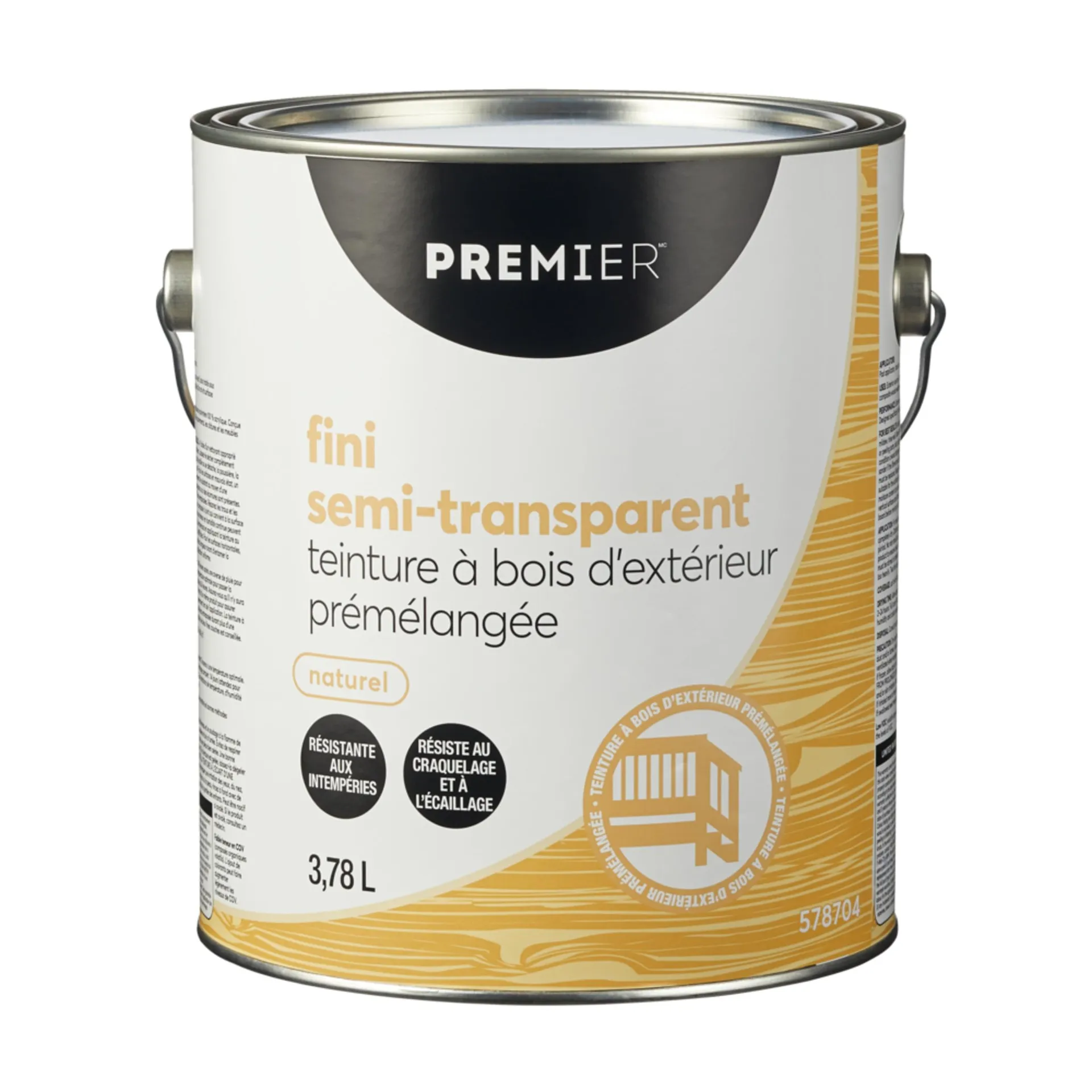 Teinture d'extérieur prémélangée pour bois Premier, semi-transparent, naturel, 3,78 L/1 gallon