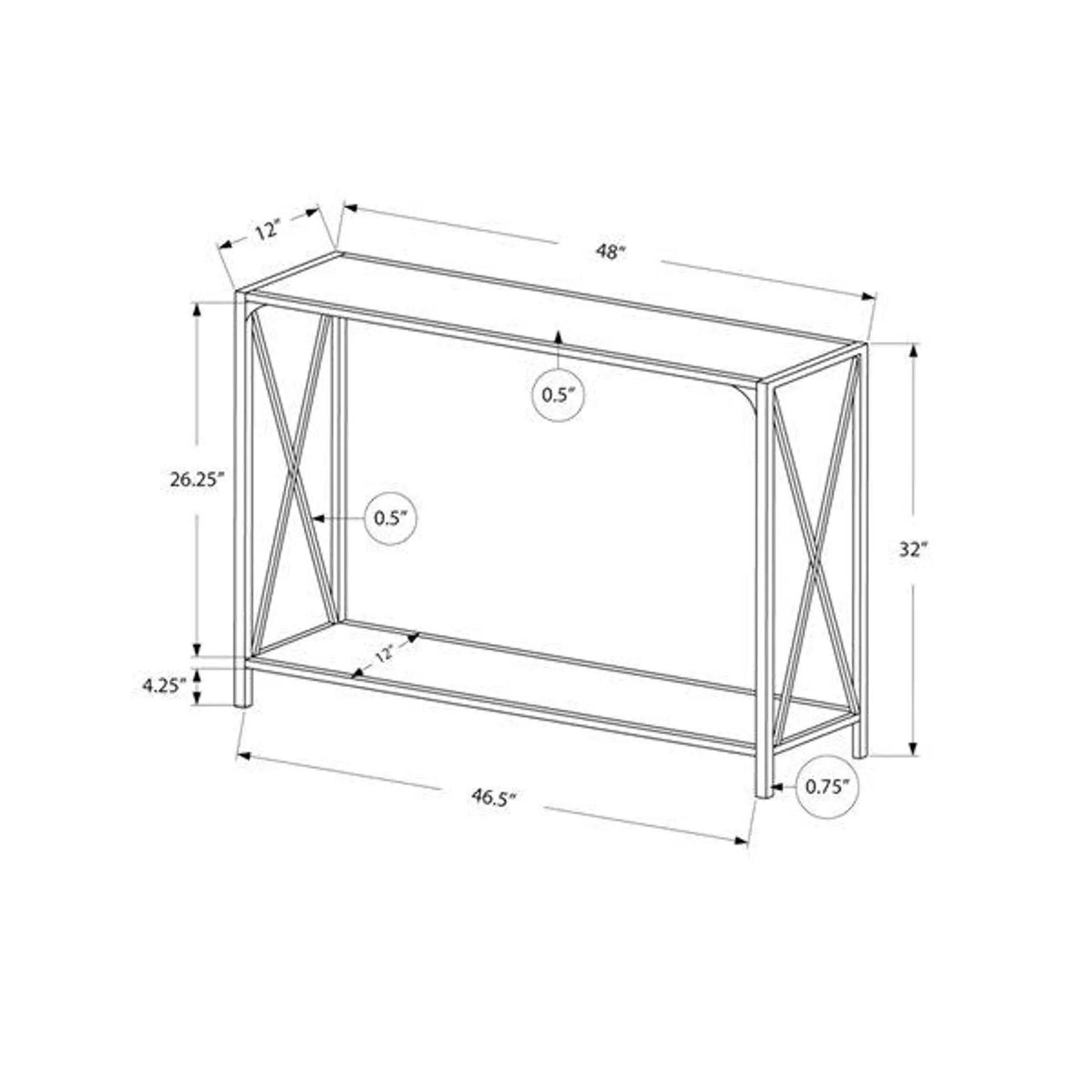 Table console en faux marbre noir de 32 po x 48 po par Monarch Specialties