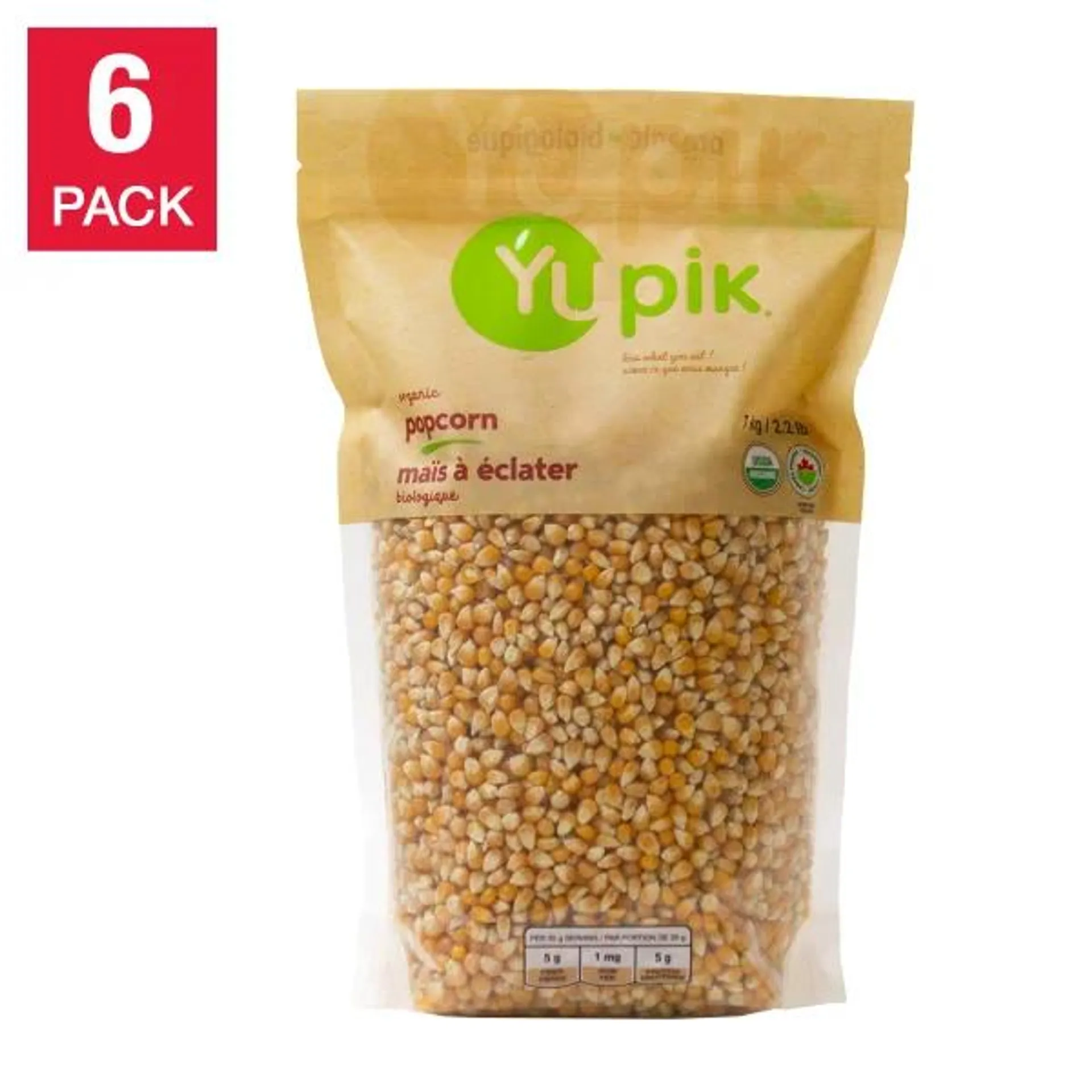 Yupik Organic Popcorn, 6 × 1 kg