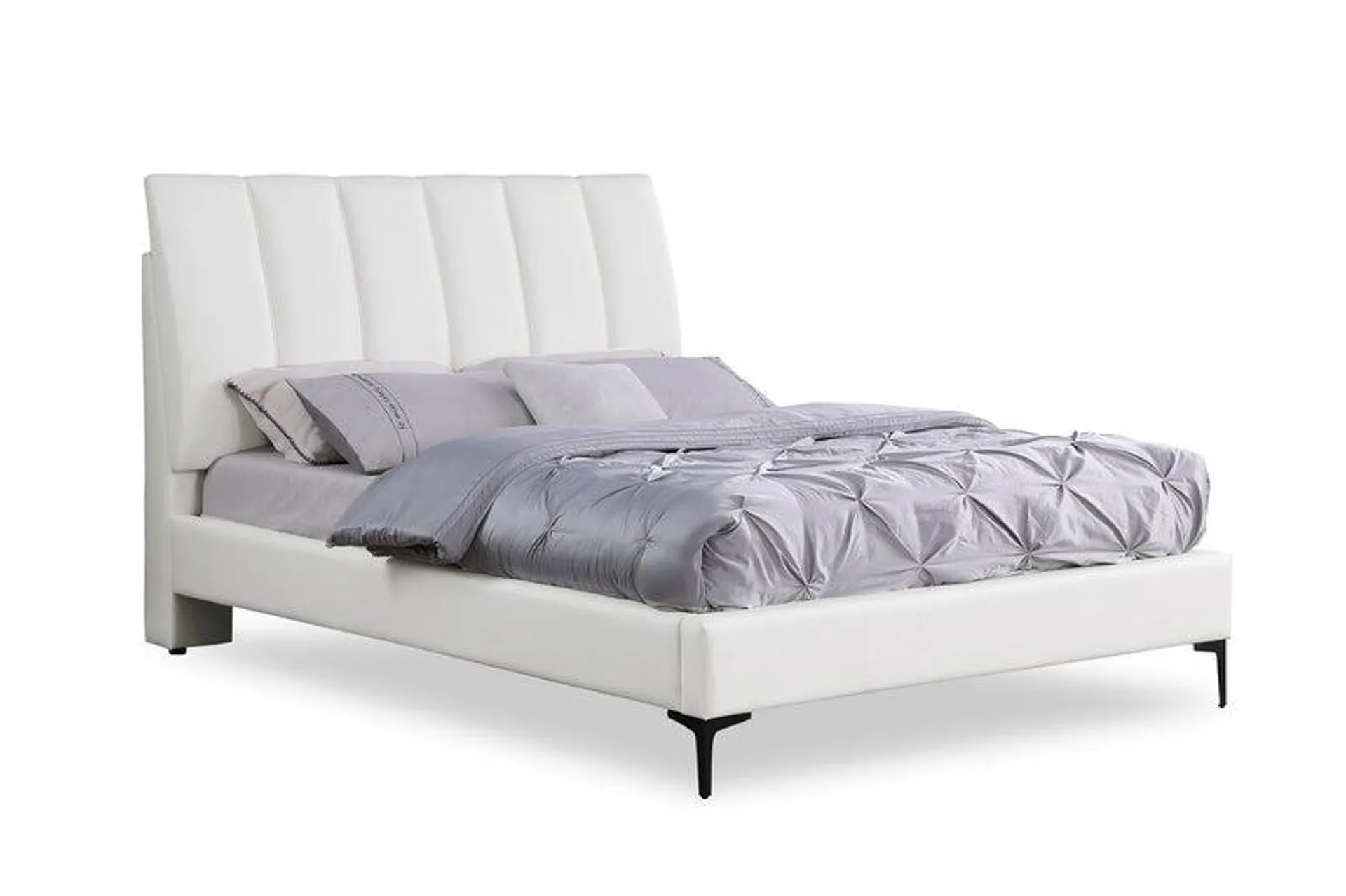 Lit plateforme rembourré Nova en tissu de cuir végétalien blanc - format très grand lit