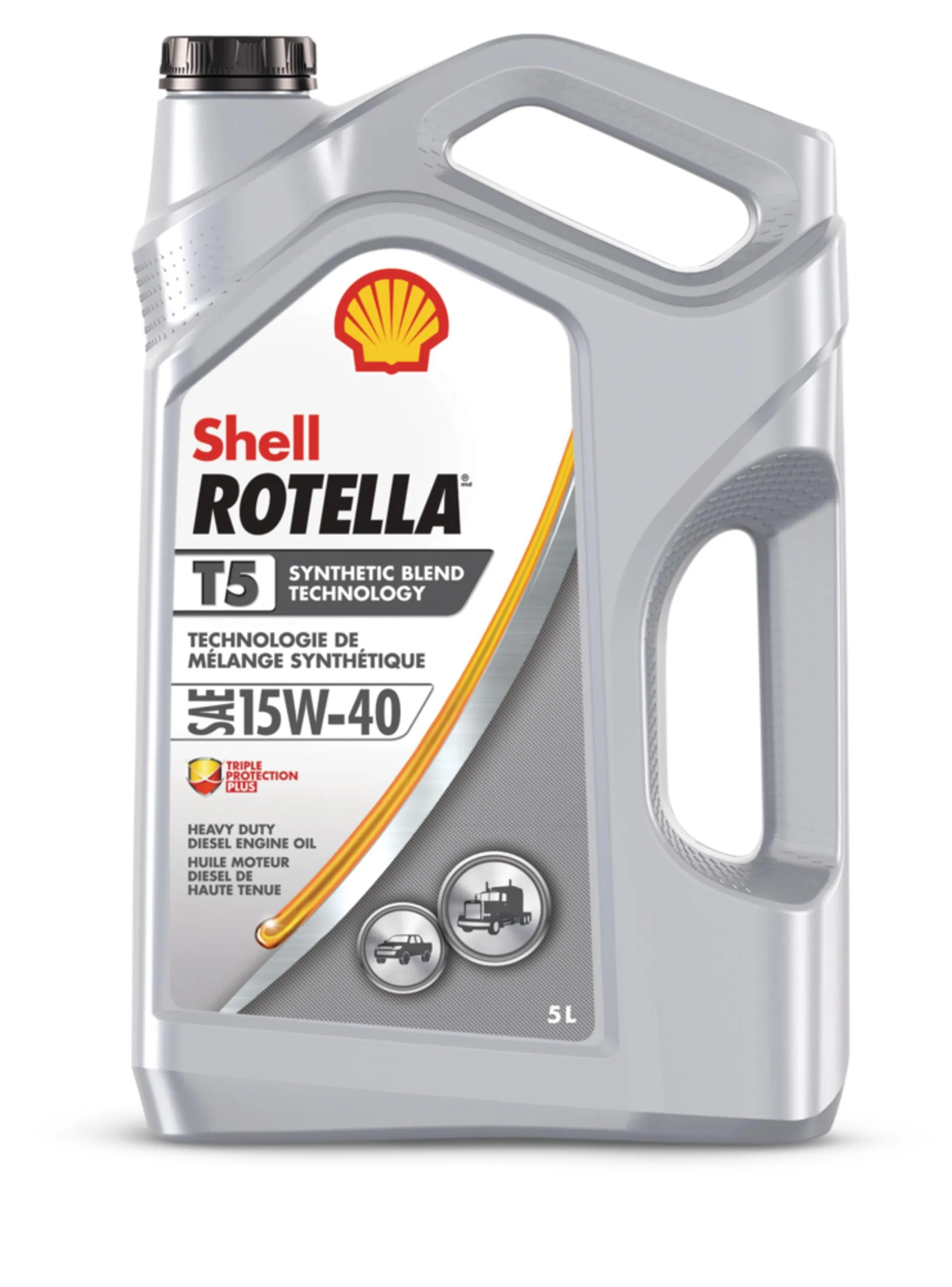 Huile moteur diesel synthétique à haute viscosité et à haute performance Shell Rotella T5, 5 L