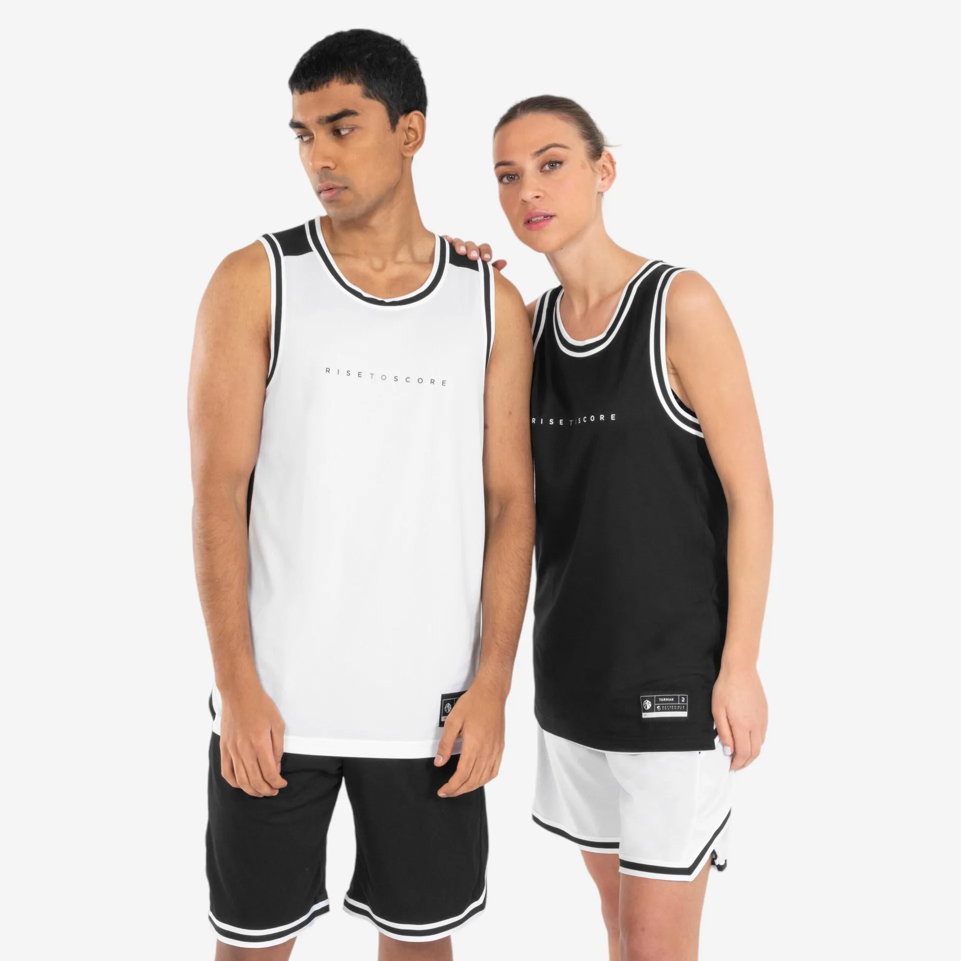 Polera de básquetbol sin mangas reversible adulto - T500 negro banco