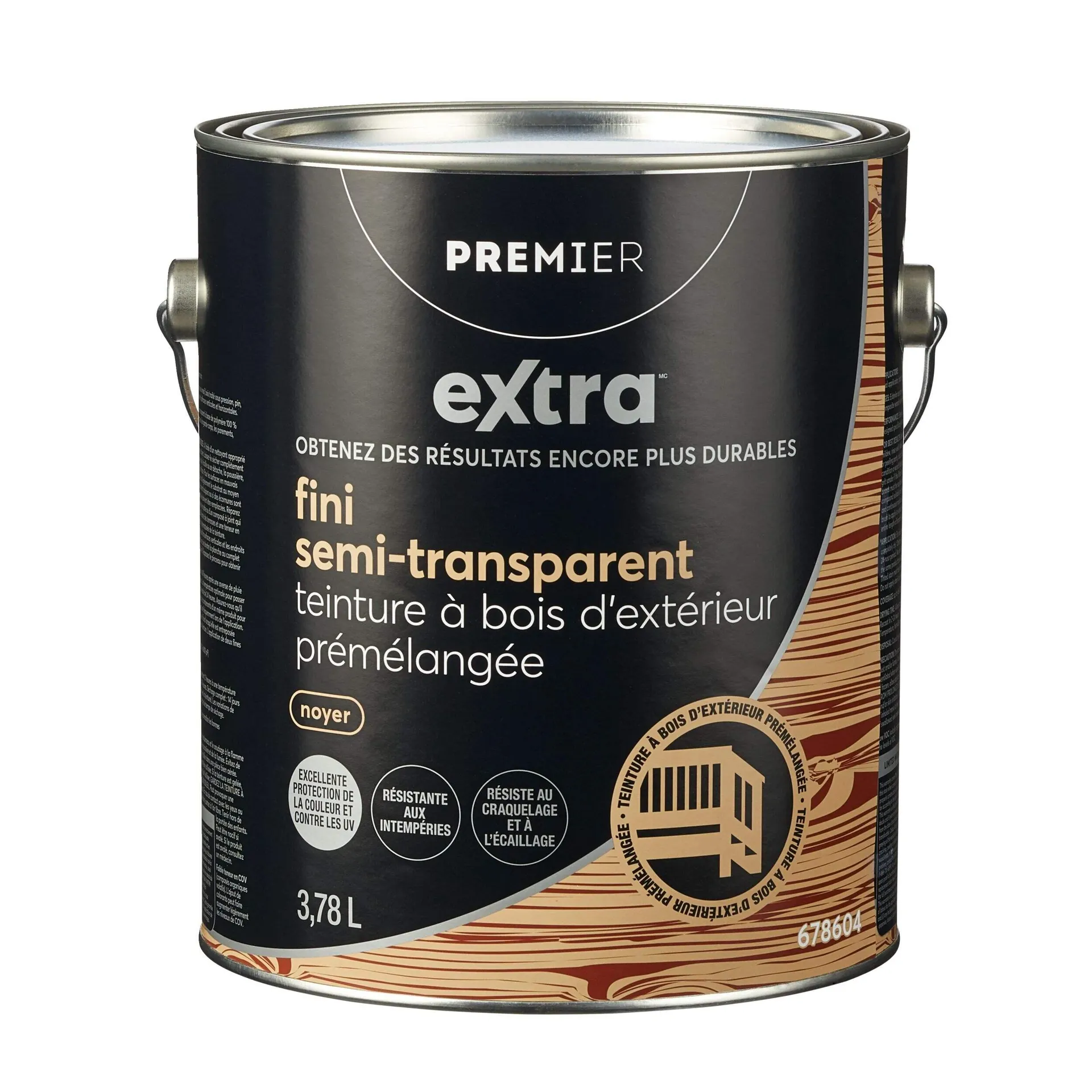 Teinture d'extérieur prémélangée pour bois Premier Extra, semi-transparent, noyer, 3,78 L/1 gallon