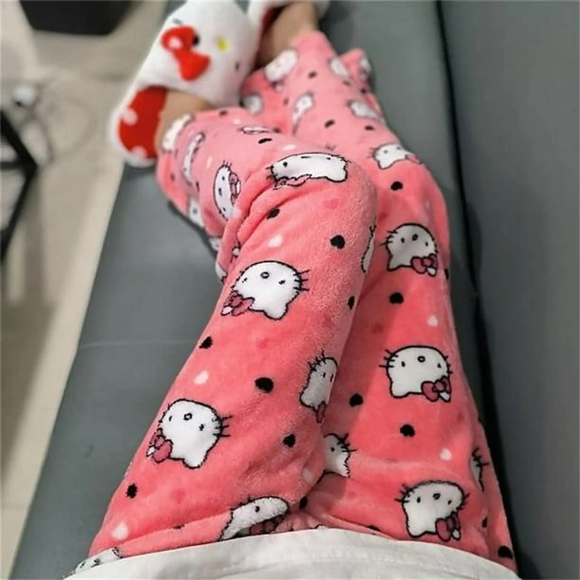 Halloween Sanrio Hello Kitty Pyjama Pantalon Unisexe Automne Hiver Flanelle Chaude Vêtements de Nuit Tendance Citrouille Y2K Dessin Animé Vêtements de Maison