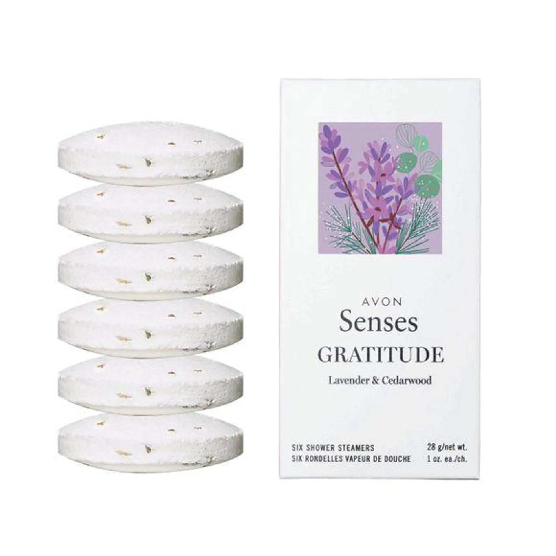 Six rondelles vapeur de douche Senses Gratitude Lavender & Cedarwood