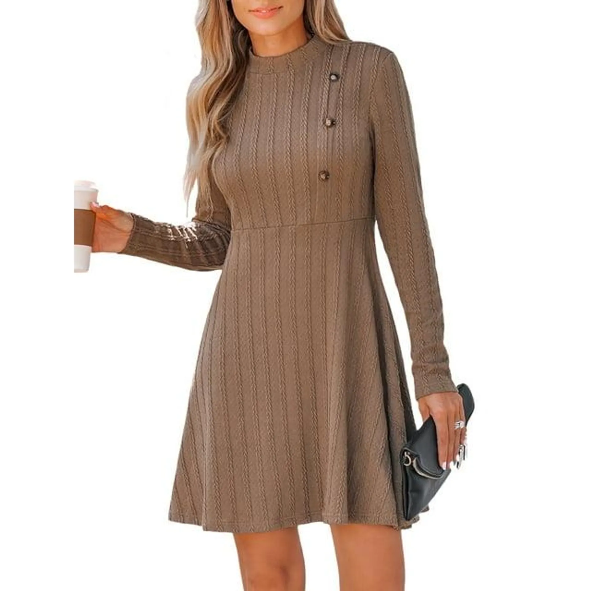 Cupshe Women Latte Textured Knit Mini Dress, Size M.