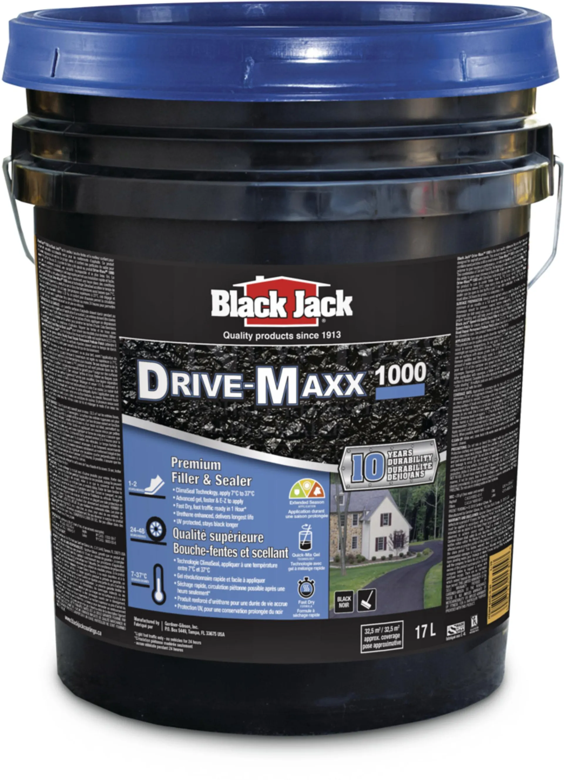 Mastic et scellant pour entrée d'asphalte Black Jack 10 ans Drive-Maxx 1000, couverture de 32,5 m2, 17 L