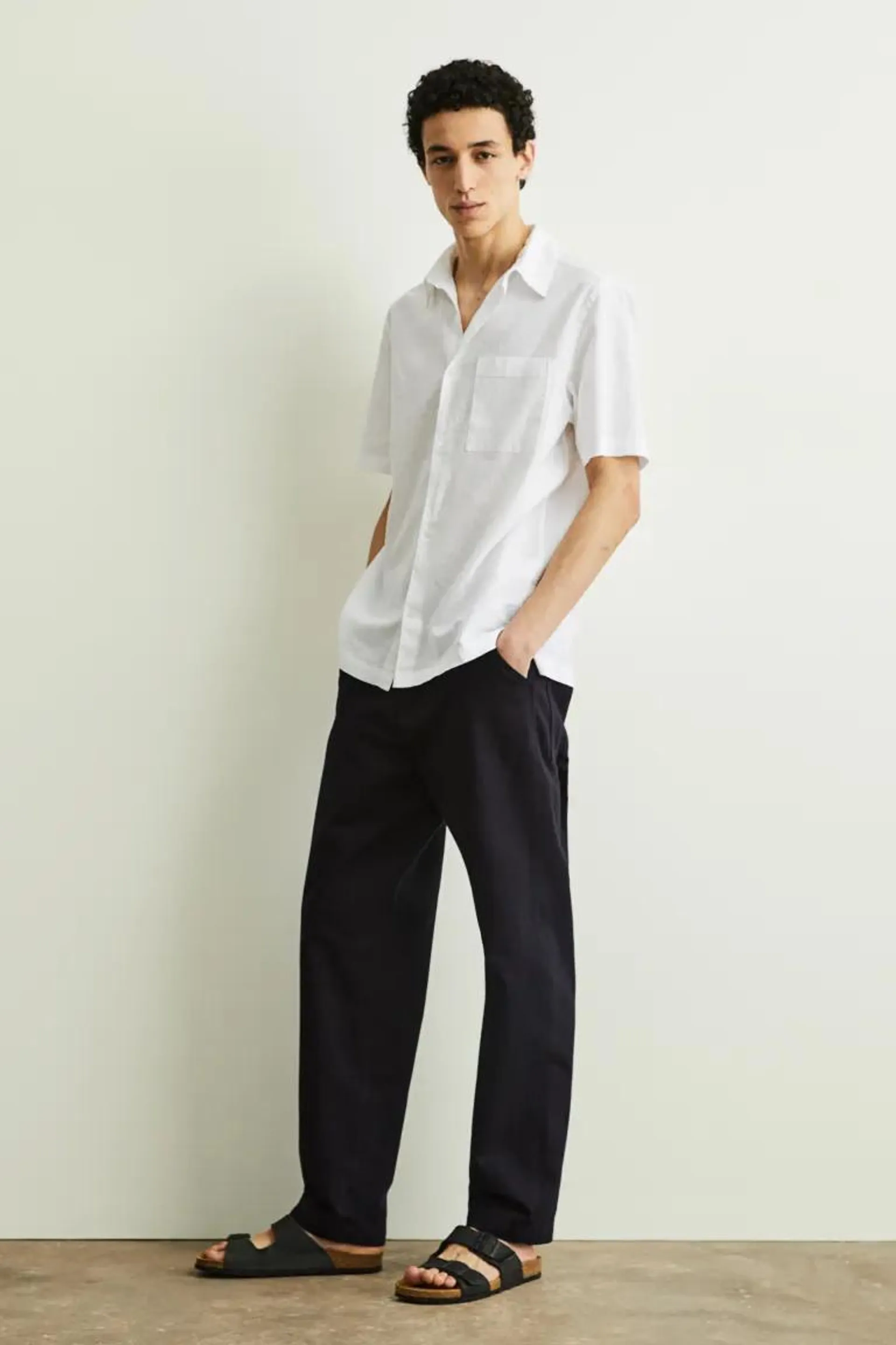 Loose Fit Short-sleeved Linen-blend Shirt