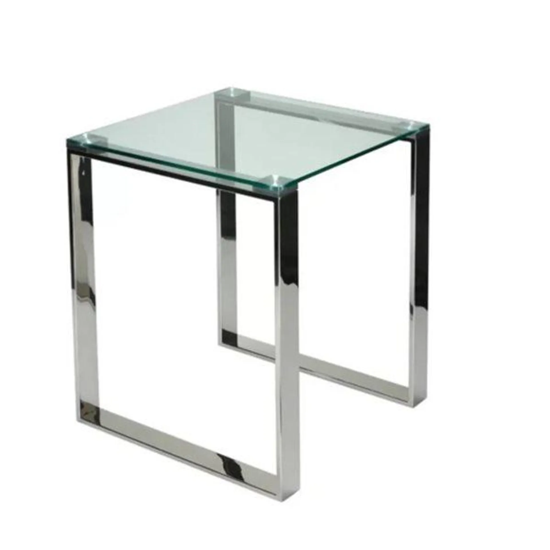 Table d'appoint carrée Gen de Plata Import 17 po en métal argent avec plateau en verre