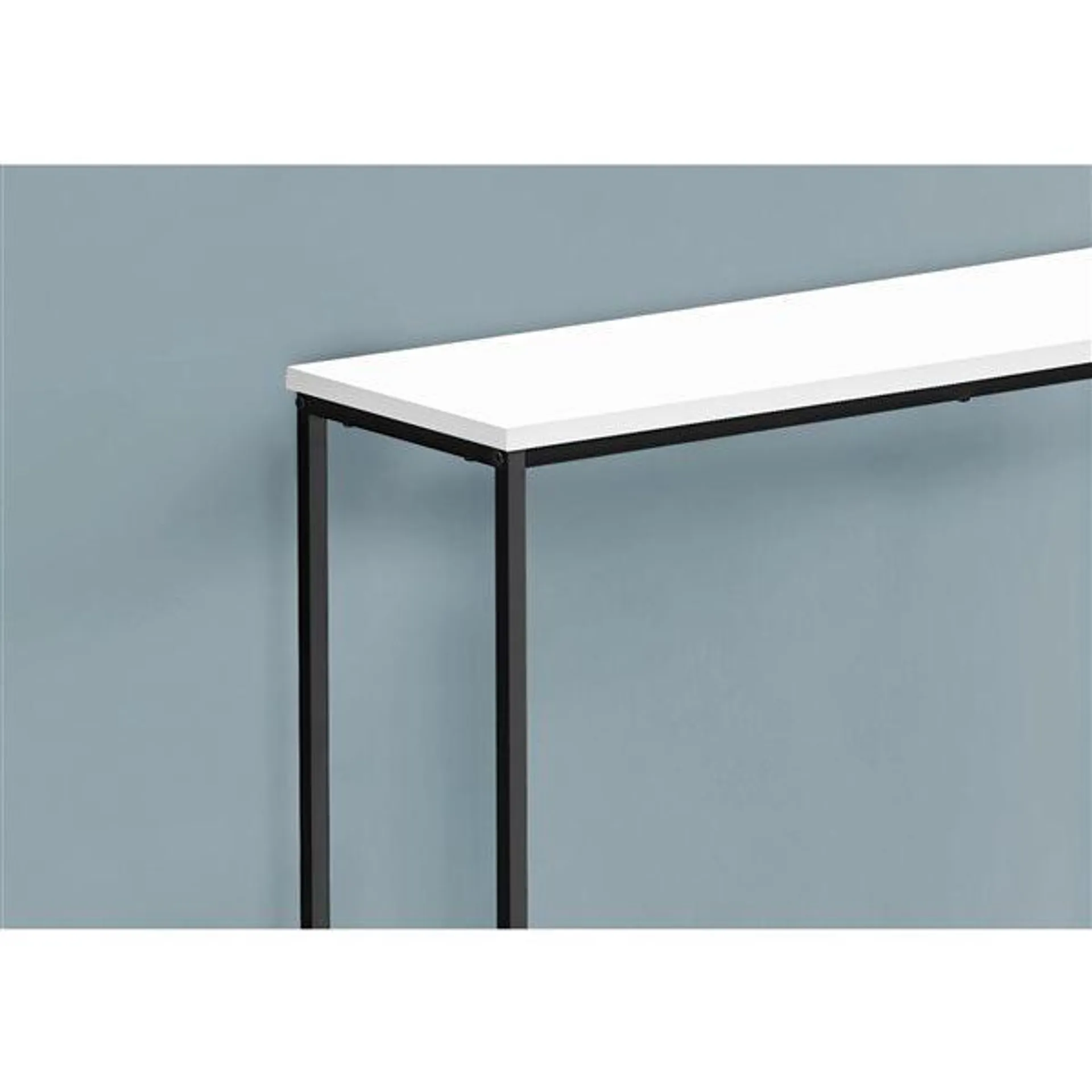 Table console 11,5 p. x 31,5 po l. par Monarch Specialties en stratifié blanc et pieds en métal noir