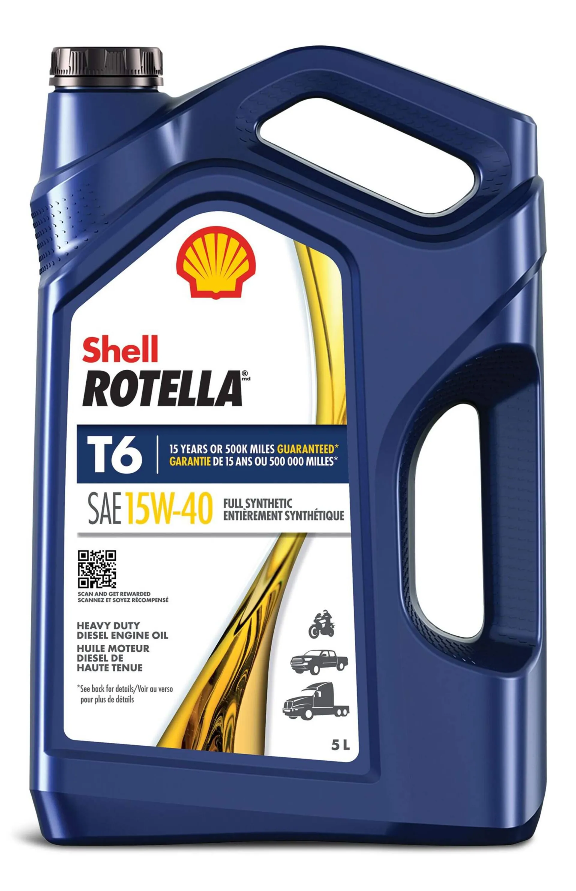 Huile pour moteur diesel synthétique haute résistance Shell Rotella T6 15W-40, 5 L