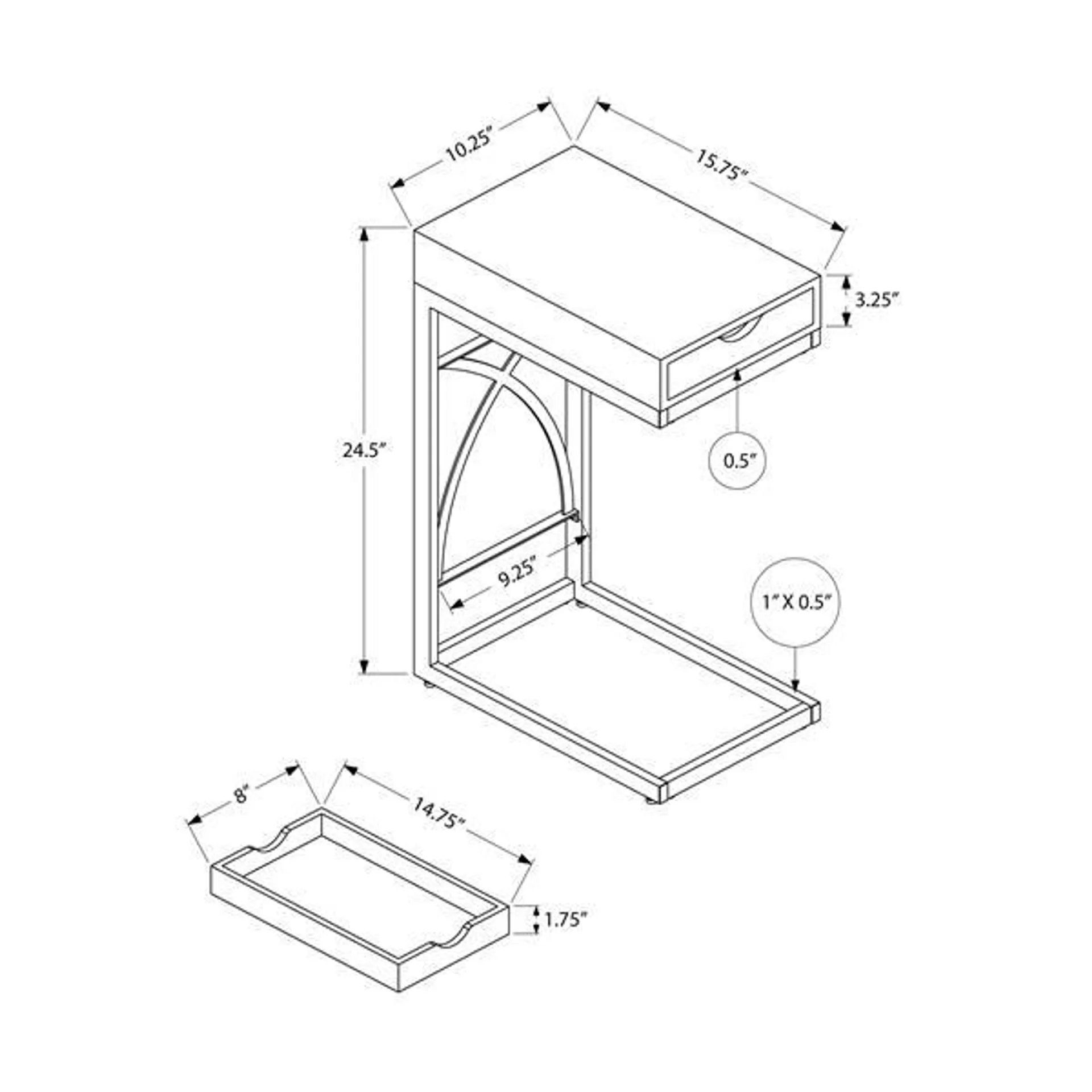 Table d'appoint, 15,75 po x 24,5 po, composite, blanc