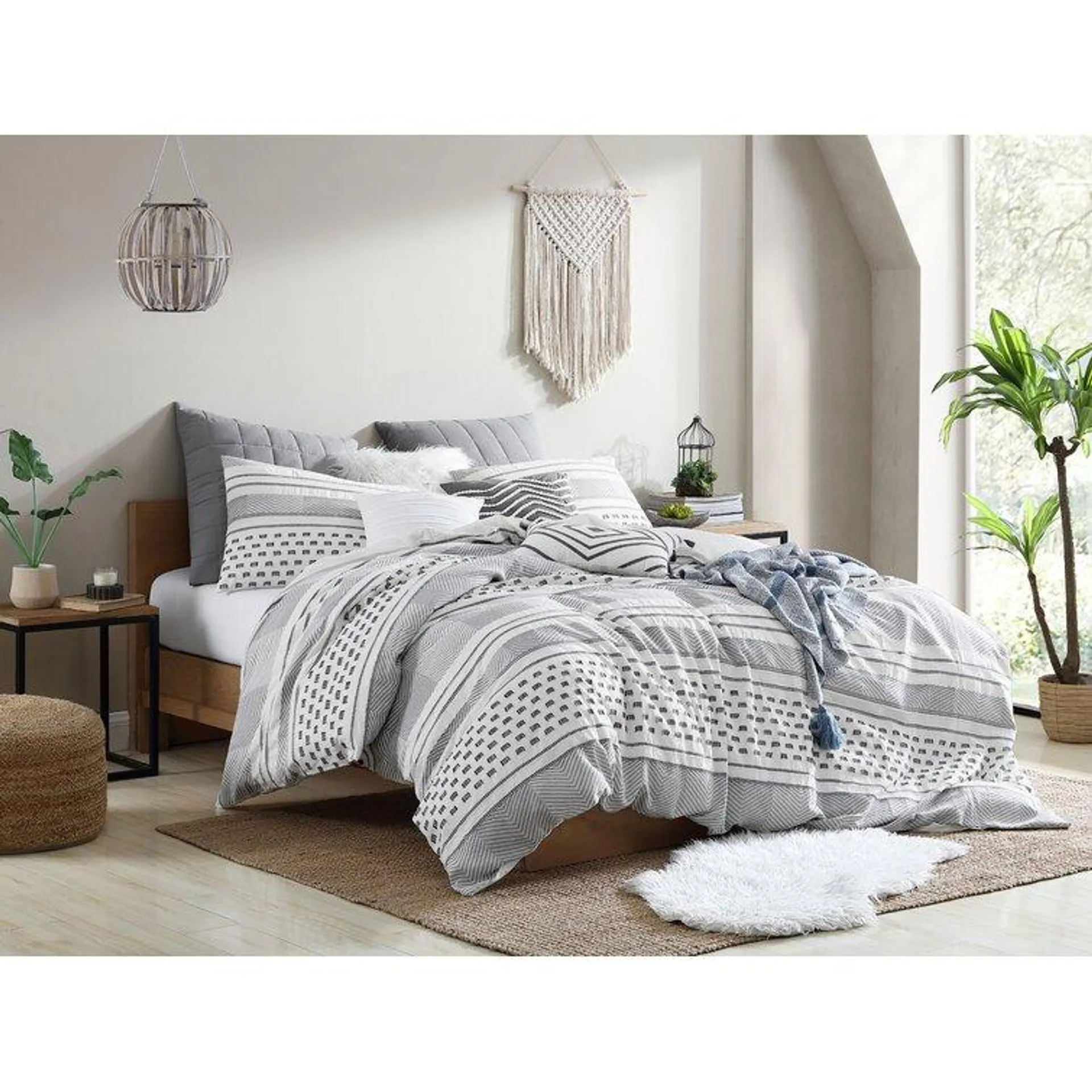 Grey/Ivory 100% Cotton 5 Piece Comforter Set