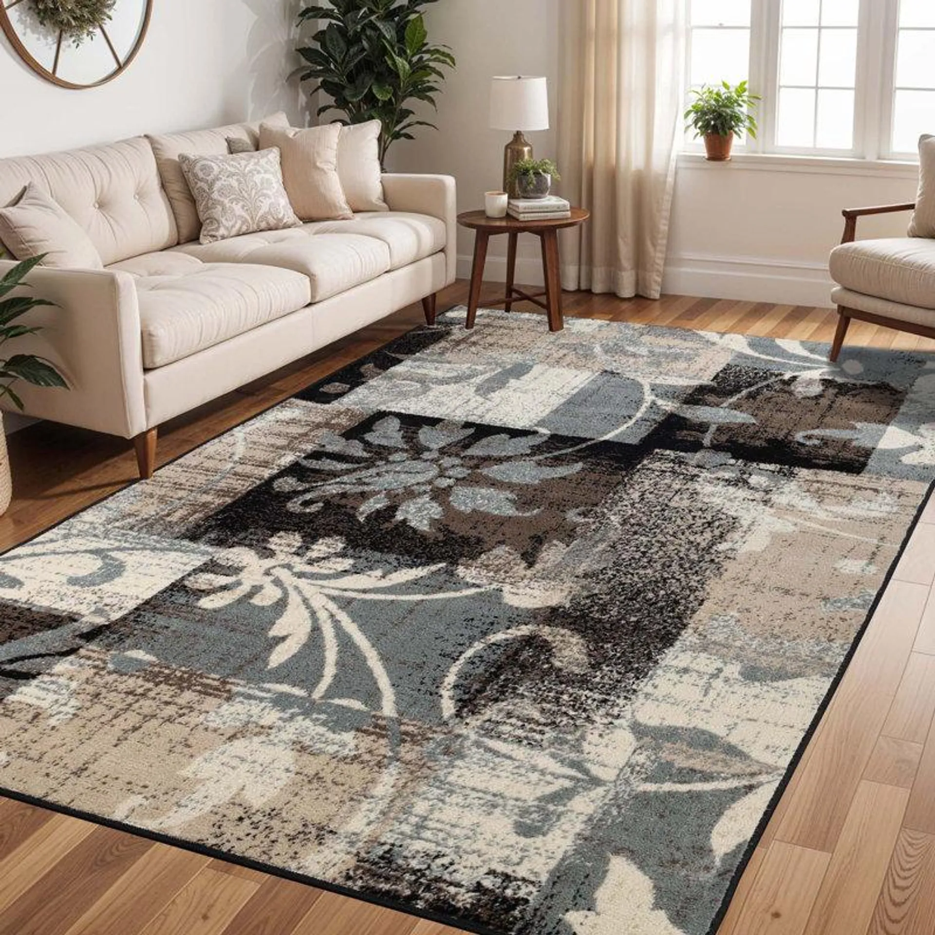 Rotonya Floral Area Rug in Chocolate