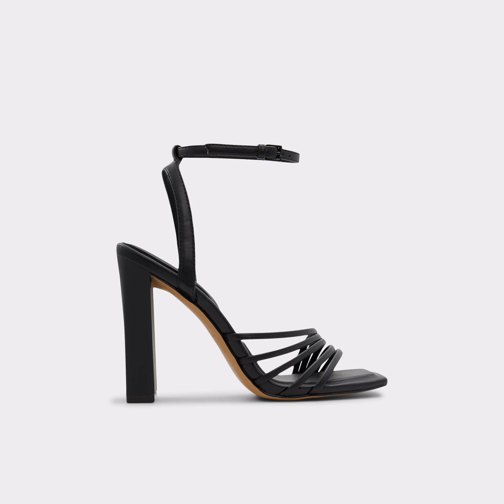 Black strappy heeled sandal