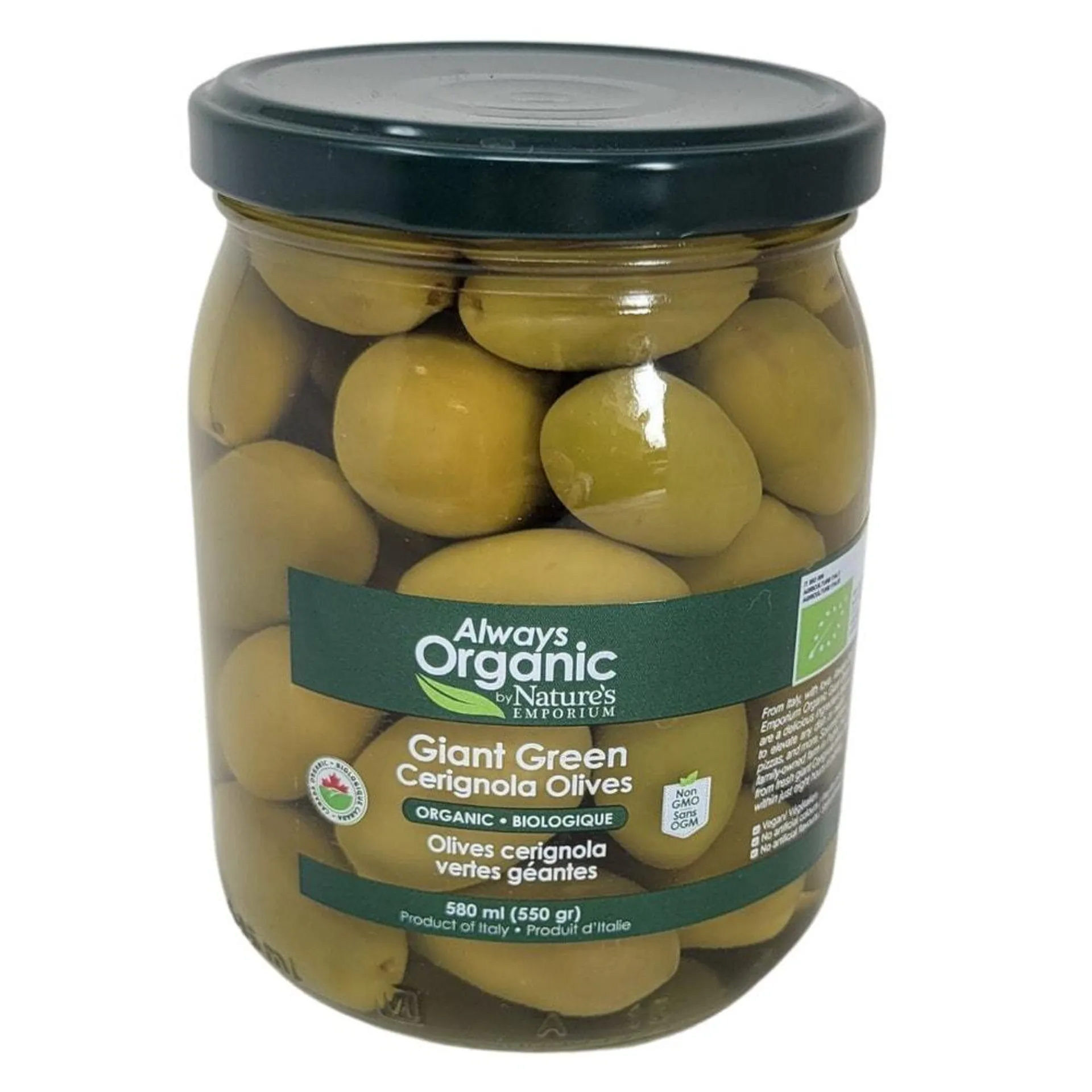 Always Organic Olives Giant Green Cerignola Org 580 ml