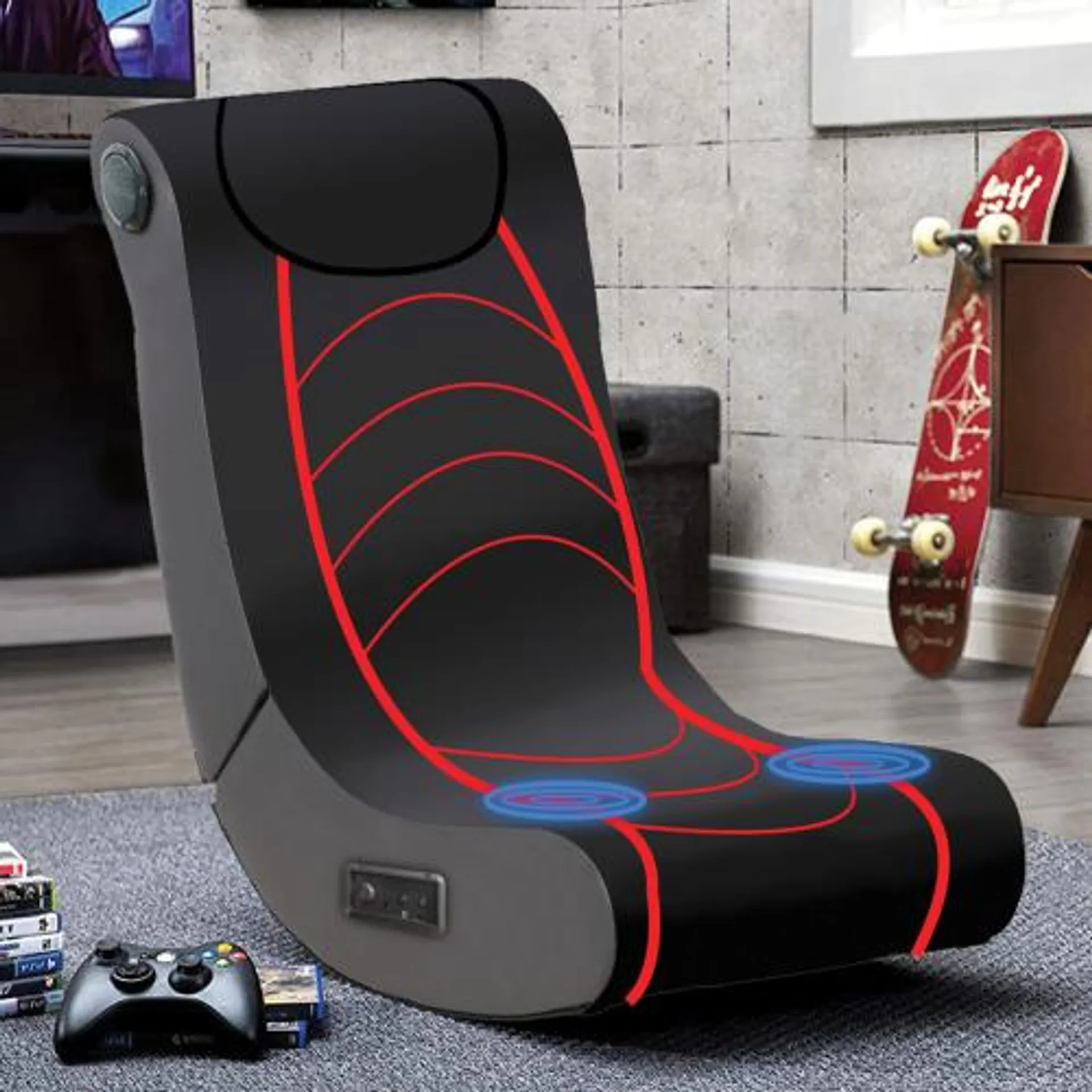 Foldable Floor Rocker Gaming Chair with massager and 2.0 System Speaker