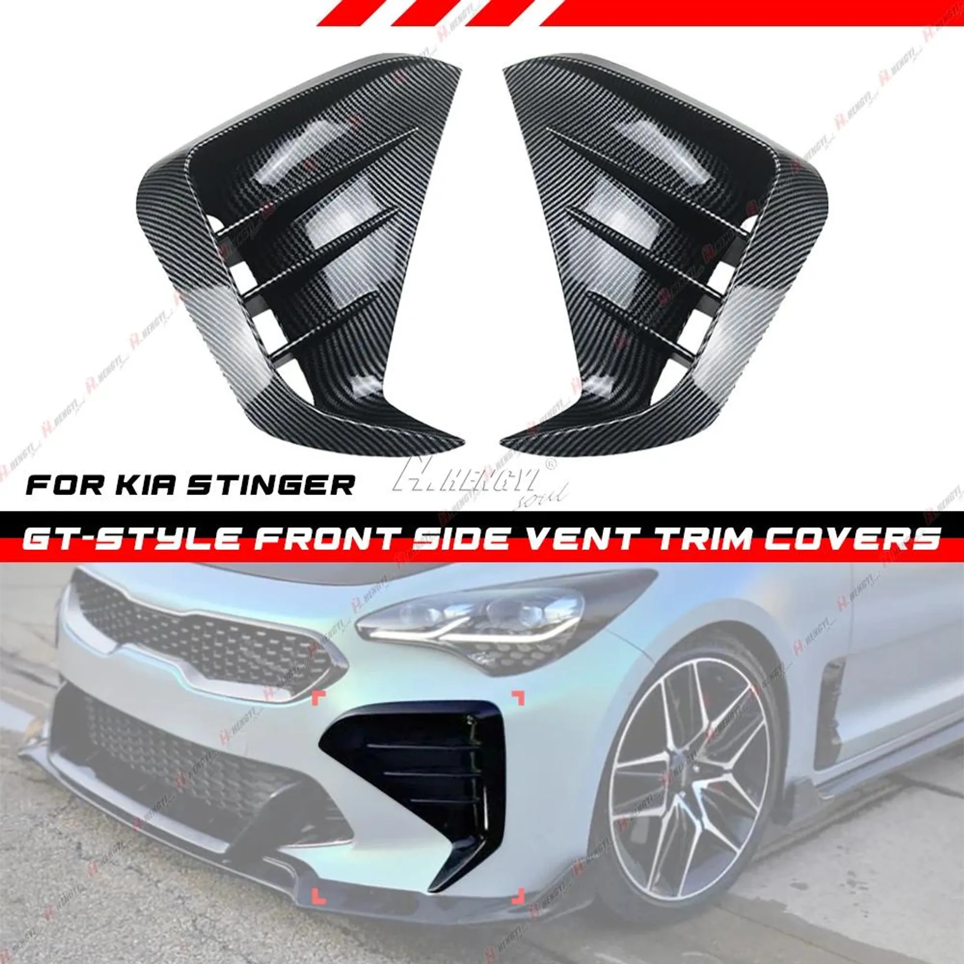 2Pcs Front Bumper Trim Canards For KIA Stinger 2017-2023 Front Bumper Side Vent&Grill Blade Trim Cover Car Styling Accessory